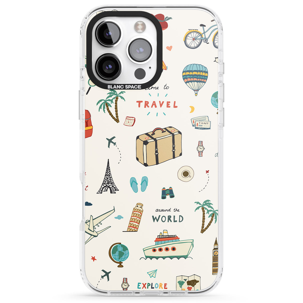 iPhone 16 Pro Max Cute Travel Pattern Cream Black Impact Phone Case