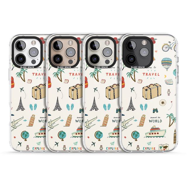 iPhone 16 Pro Max Cute Travel Pattern Cream Black Impact Phone Case