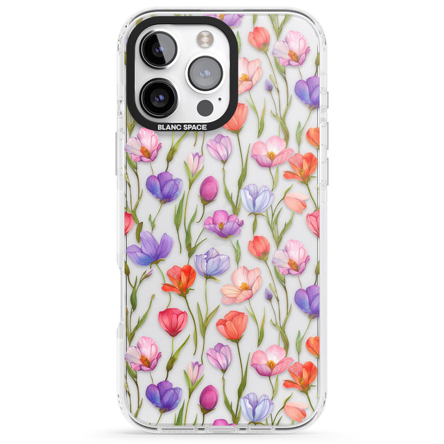 iPhone 16 Pro Max Red, Pink & Purple Flowers Black Impact Phone Case + Magsafe