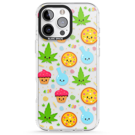 iPhone 16 Pro Max Kawaii Weed Pattern Black Impact Phone Case