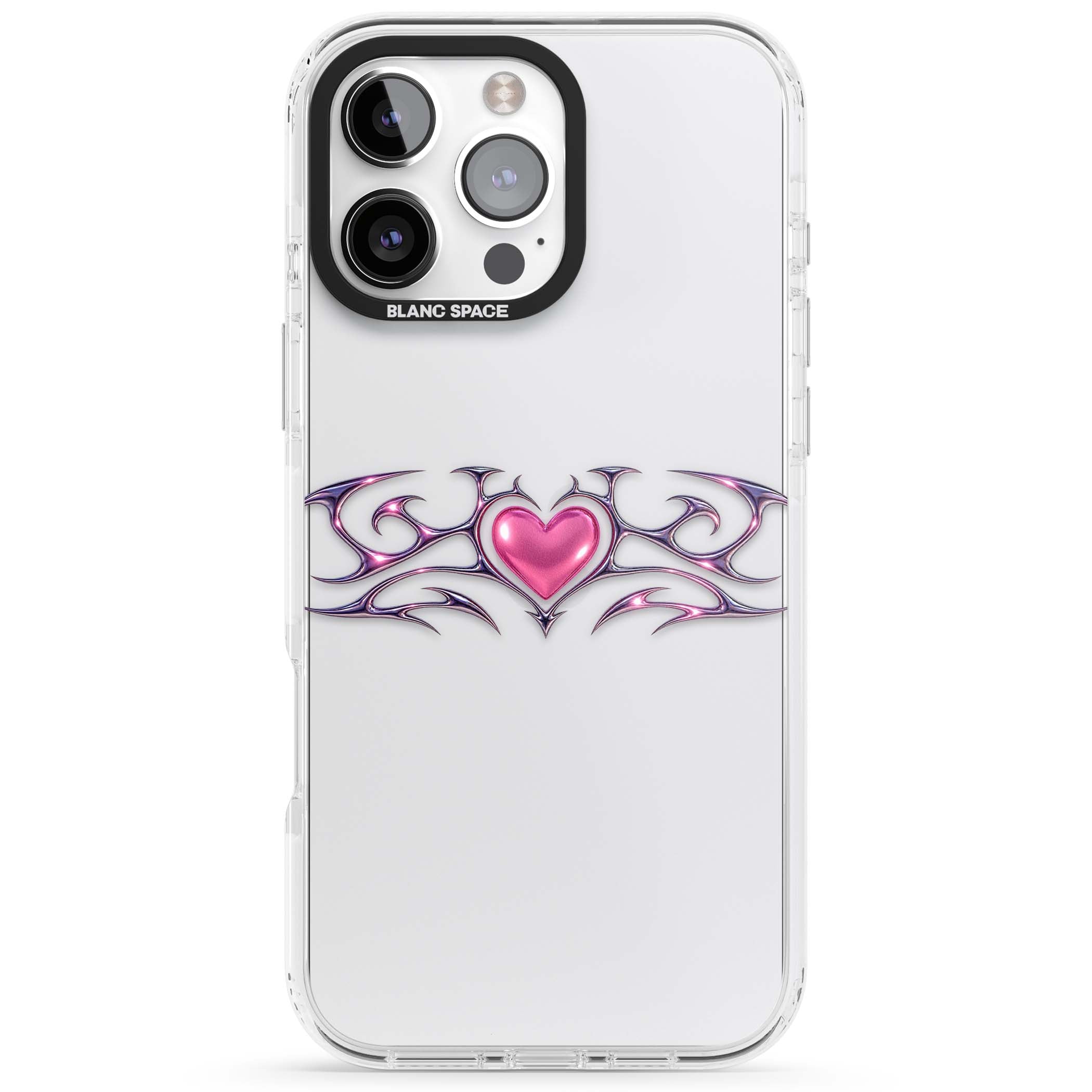 Pink Chrome Heart y2k iPhone case | Clear Impact case for iPhone 16 Pro, iPhone 16 Pro Max