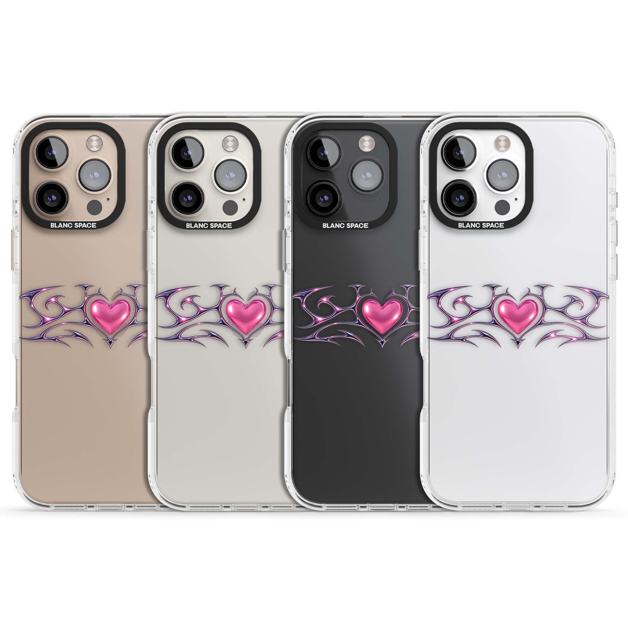 Pink Chrome Heart y2k iPhone case | Clear Impact case for iPhone 16 Pro, iPhone 16 Pro Max