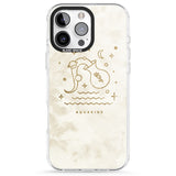 iPhone 16 Pro Max Aquarius Emblem - Solid Gold Marbled Design Black Impact Phone Case