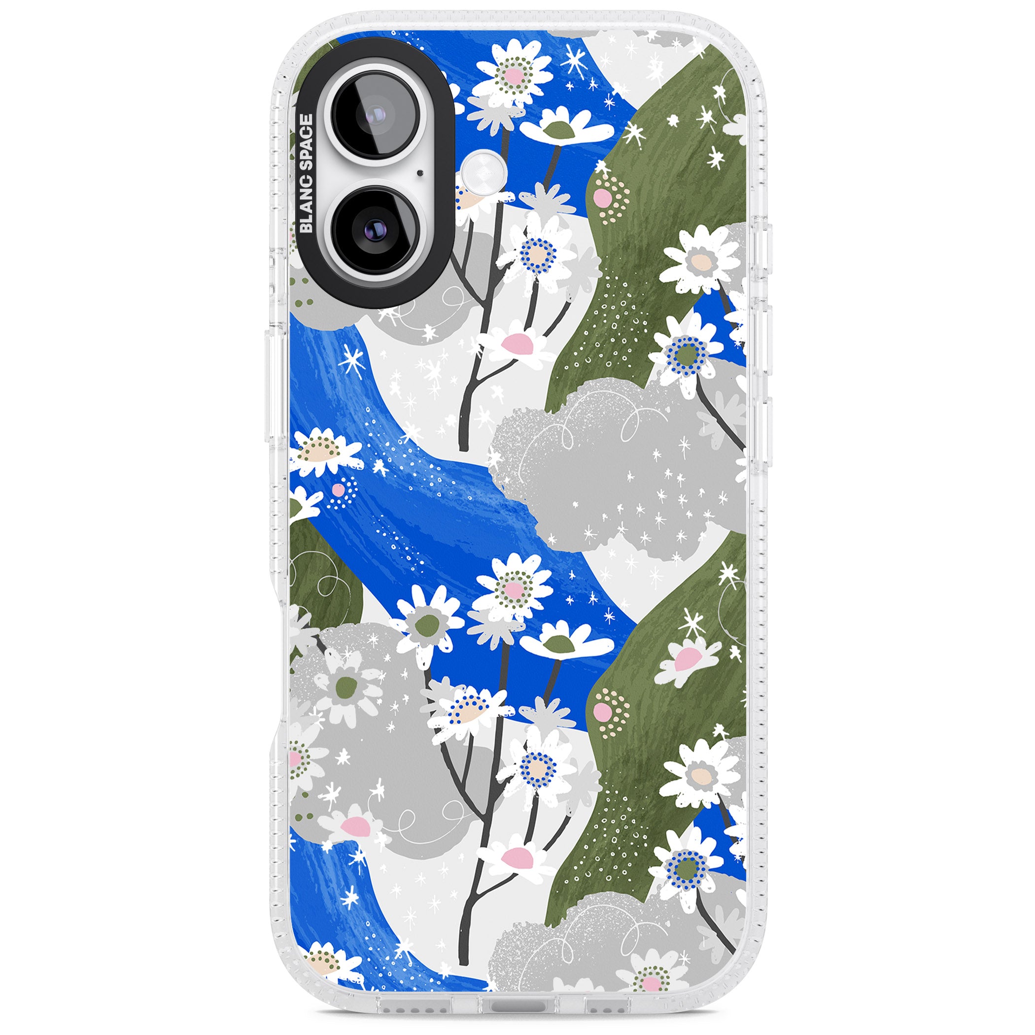 Blue & Grey Daisies Pattern iPhone 17 Impact Air Clear Phone Case