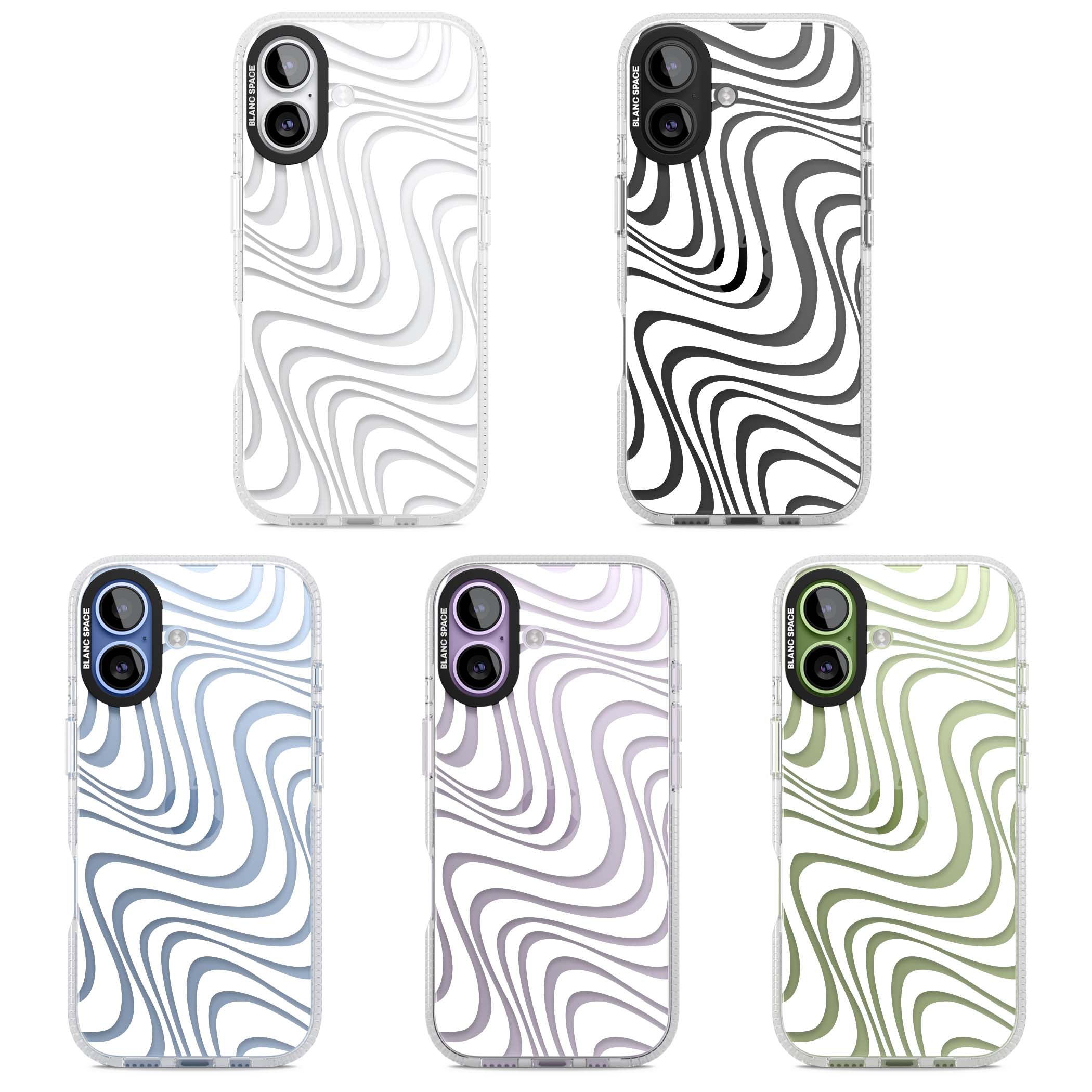 White Abstract Waves abstract iPhone case featuring flowing grey wave pattern on clear background | Clear Case Impact Air case for iPhone 17