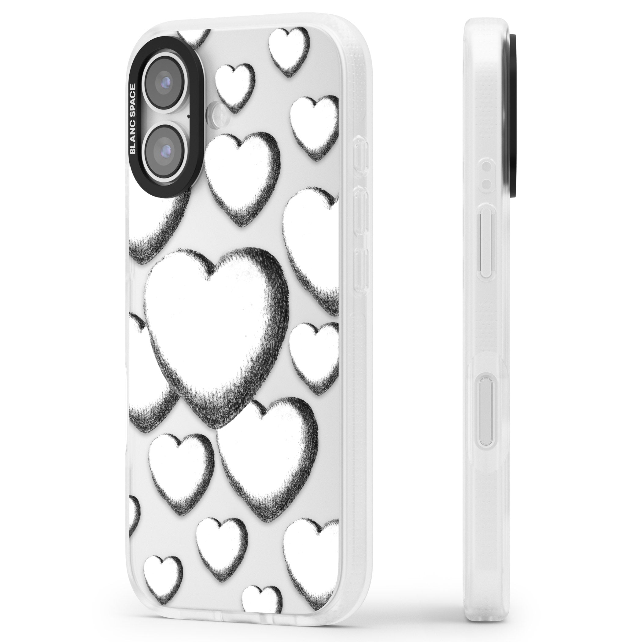 Hand Drawn Hearts iPhone 17 Impact Air Clear Phone Case Side Profile