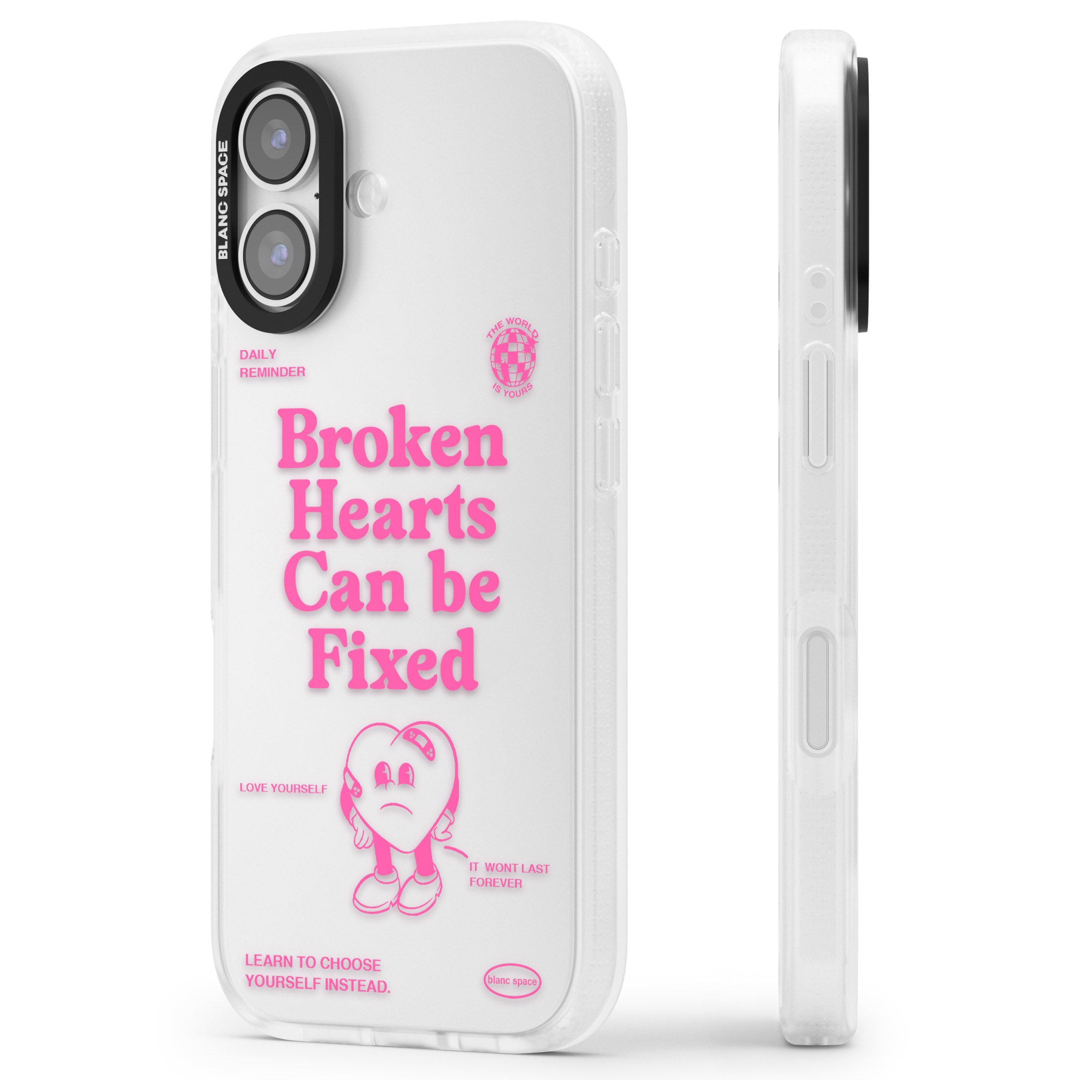 Broken Hearts Can Be Fixed iPhone 17 Impact Air Clear Phone Case Side Profile