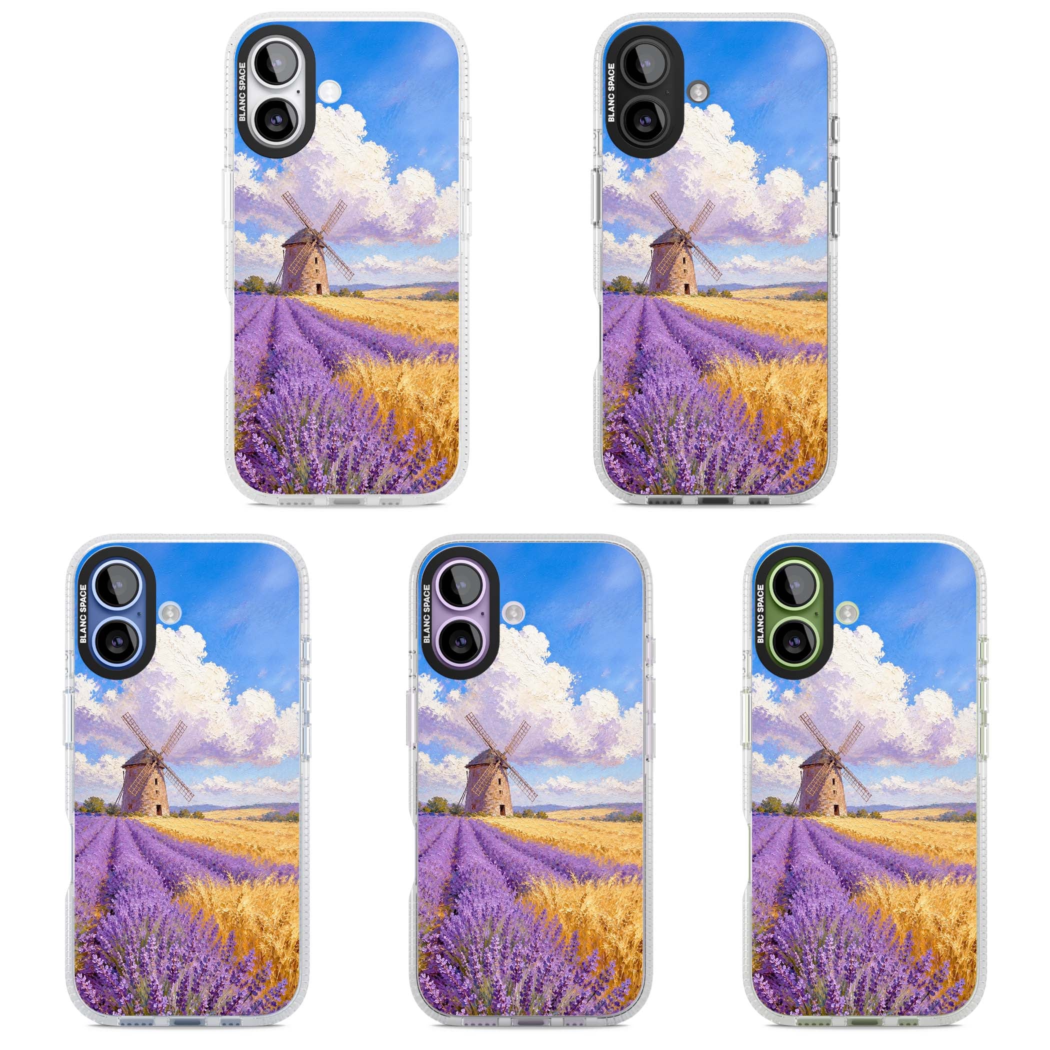 Lavender Mill cottagecore iPhone case featuring a French windmill, lavender field and golden wheat oil painting | Clear Case Impact Air case for iPhone 17