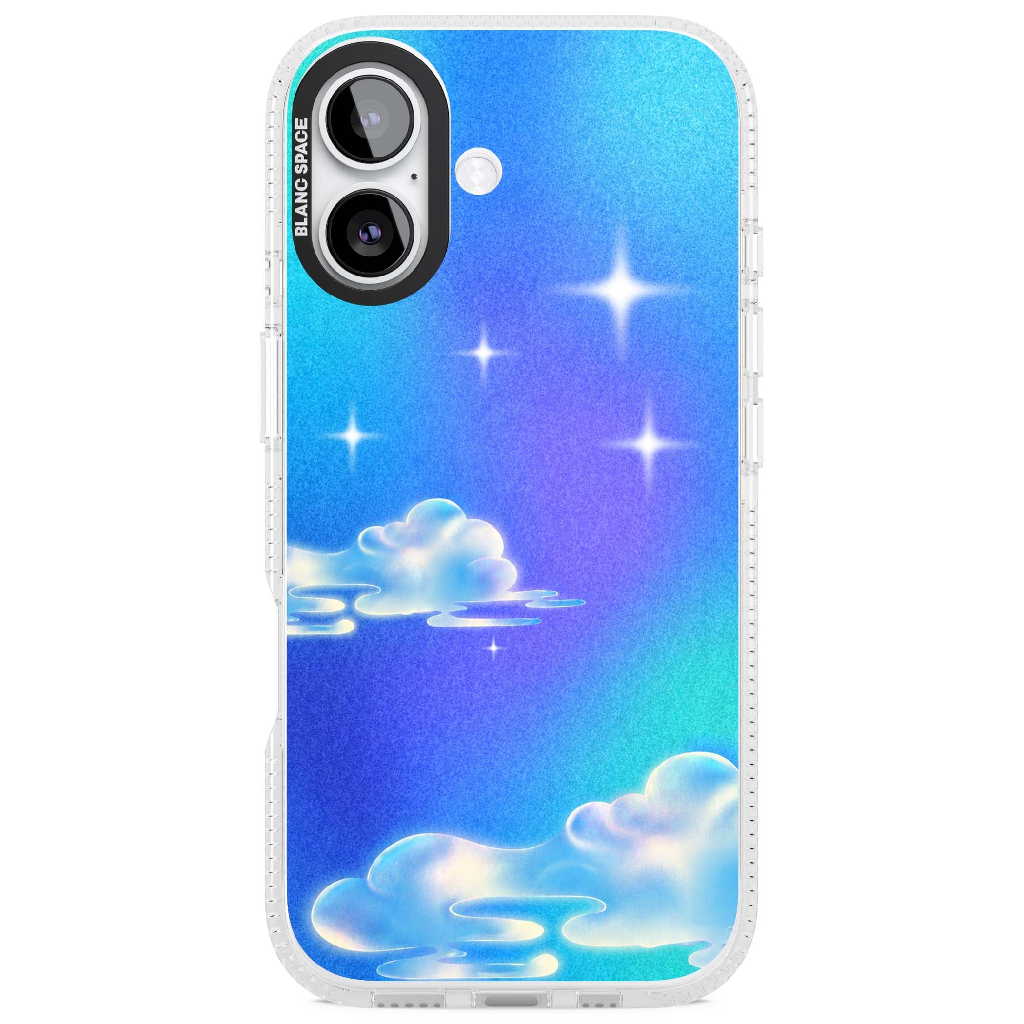 Aurora celestial iPhone case featuring dreamy iridescent clouds, sparkling stars and pastel blue purple sky | Clear Case Impact Air case for iPhone 17