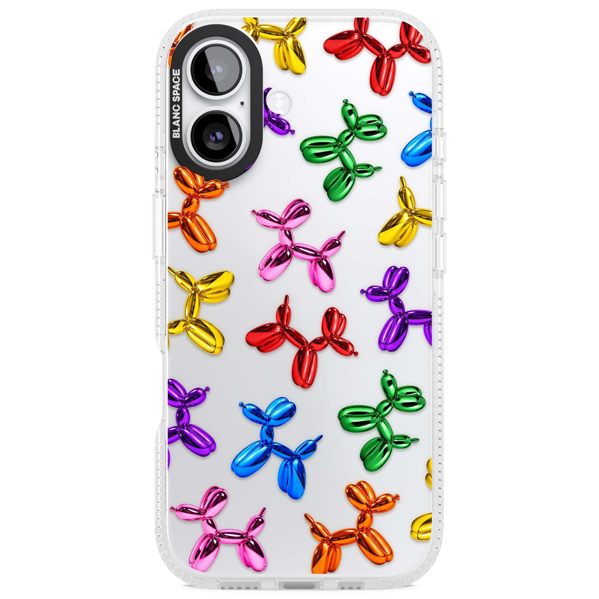 Balloon Dogs pop art iPhone case featuring rainbow chrome balloon dogs in Jeff Koons style | Clear Case Impact Air case for iPhone 17