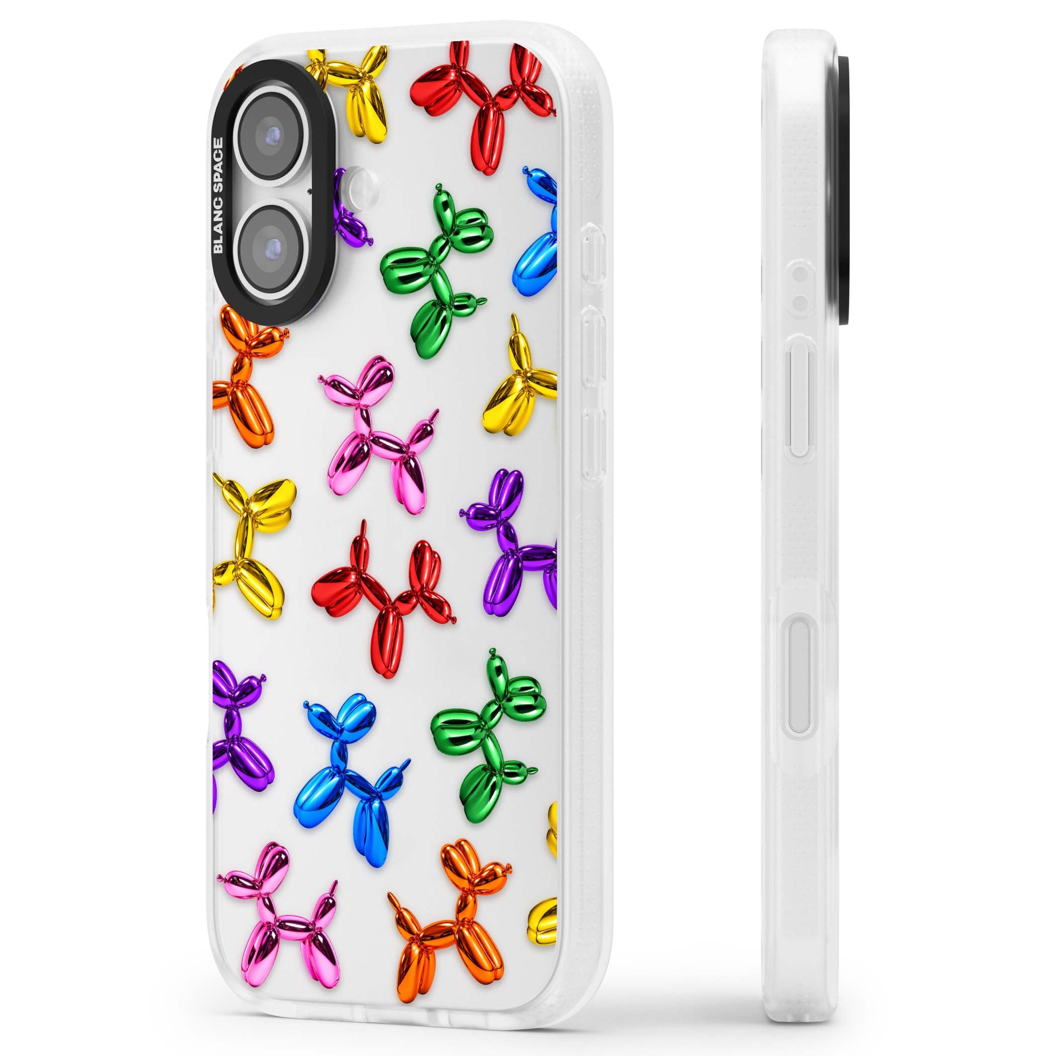 Balloon Dogs pop art iPhone case featuring rainbow chrome balloon dogs in Jeff Koons style | Clear Case Impact Air case for iPhone 17