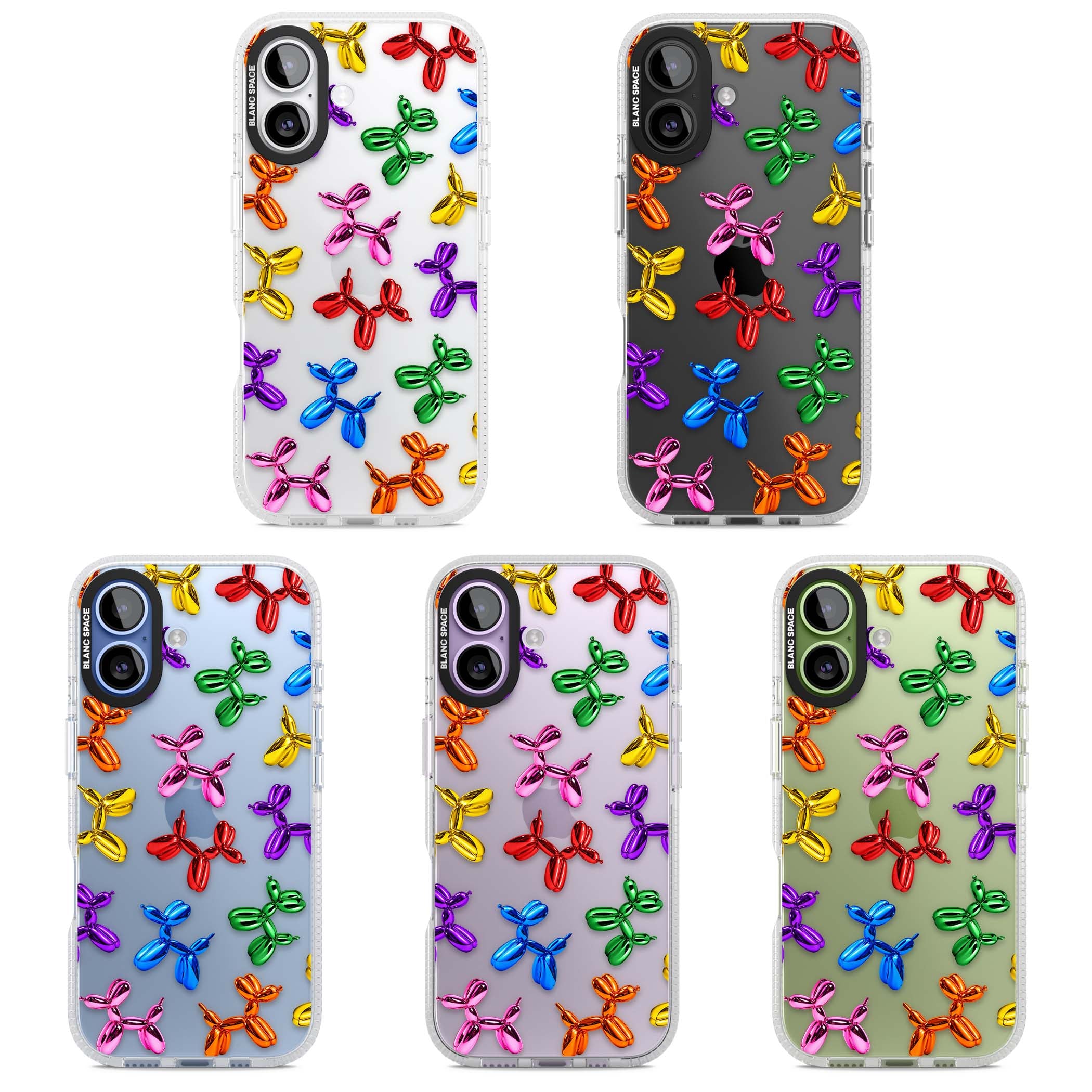 Balloon Dogs pop art iPhone case featuring rainbow chrome balloon dogs in Jeff Koons style | Clear Case Impact Air case for iPhone 17