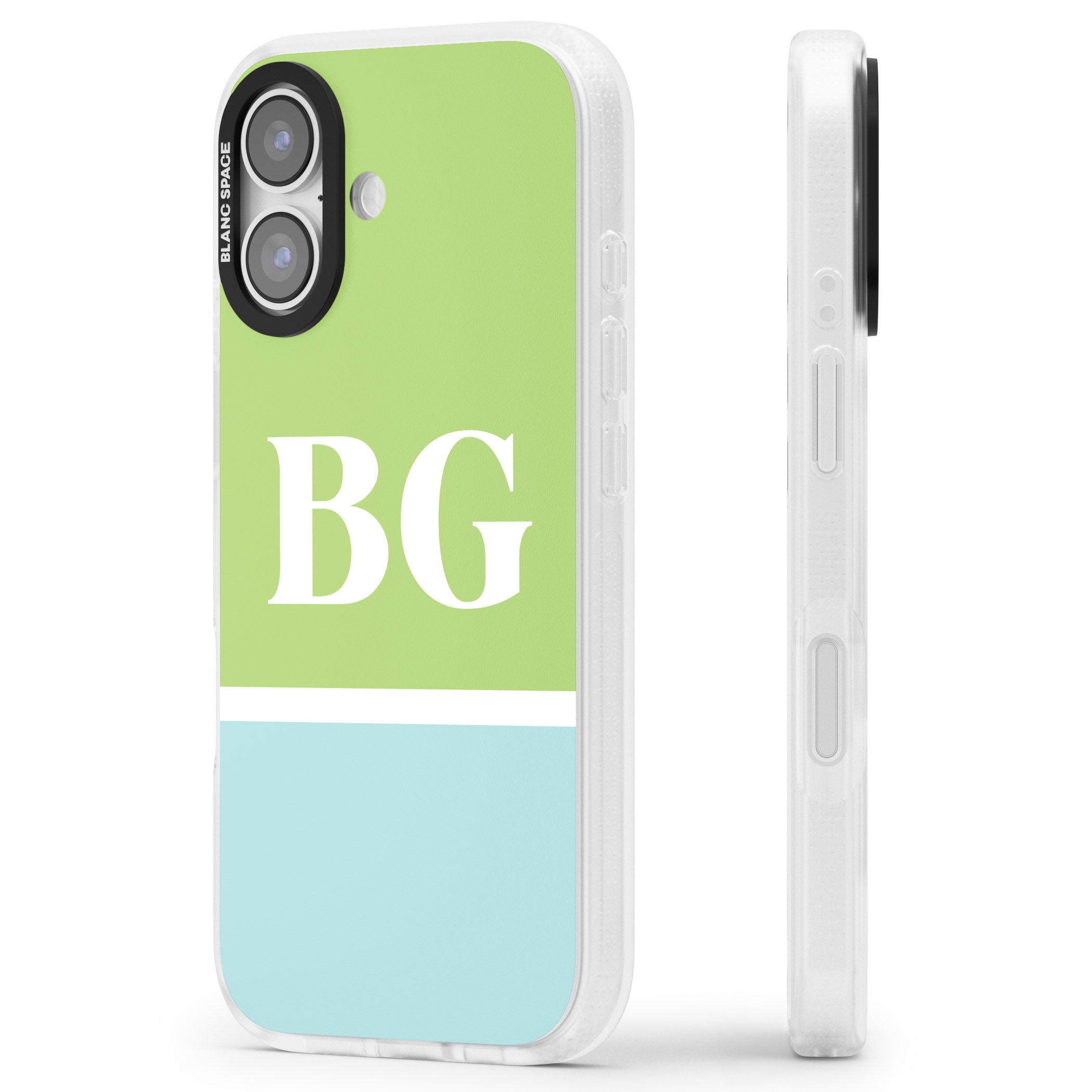 Personalised Colorblock: Green & Turquoise iPhone 17 Impact Air Clear Phone Case Side Profile