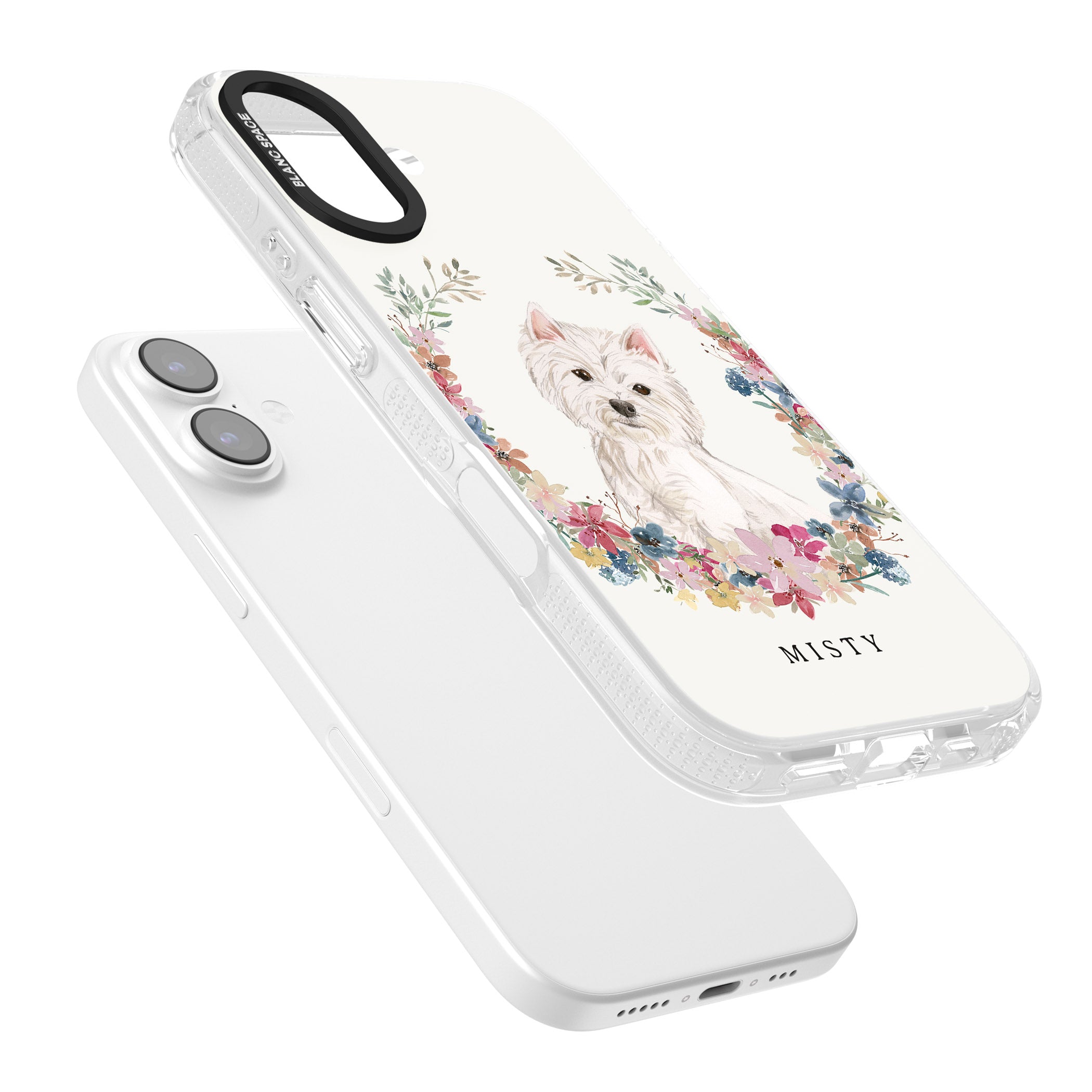 Personalised Westie Floral Portrait iPhone 17 Impact Air Clear Phone Case Colours
