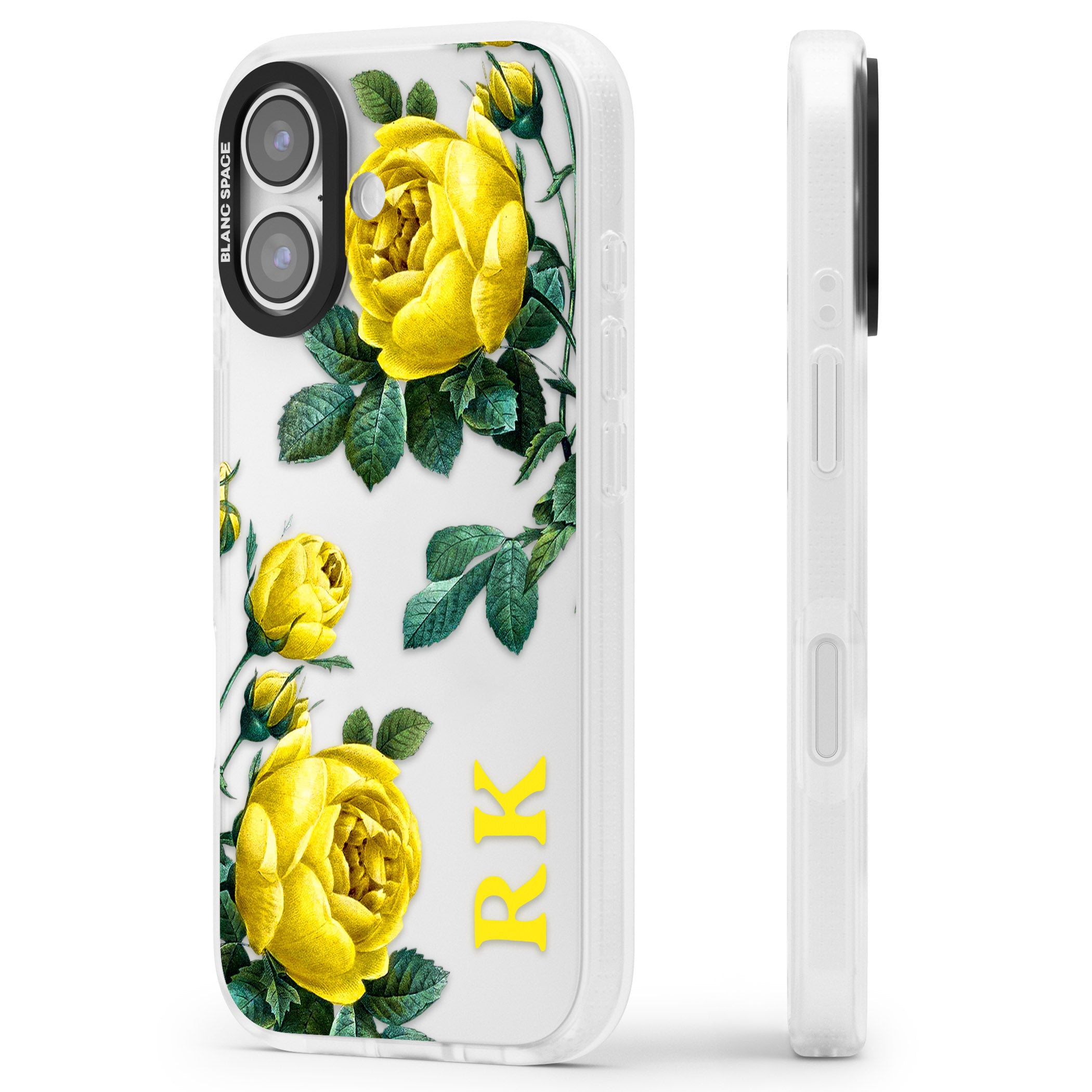 Personalised Vintage Floral Yellow Roses iPhone 17 Impact Air Clear Phone Case Side Profile