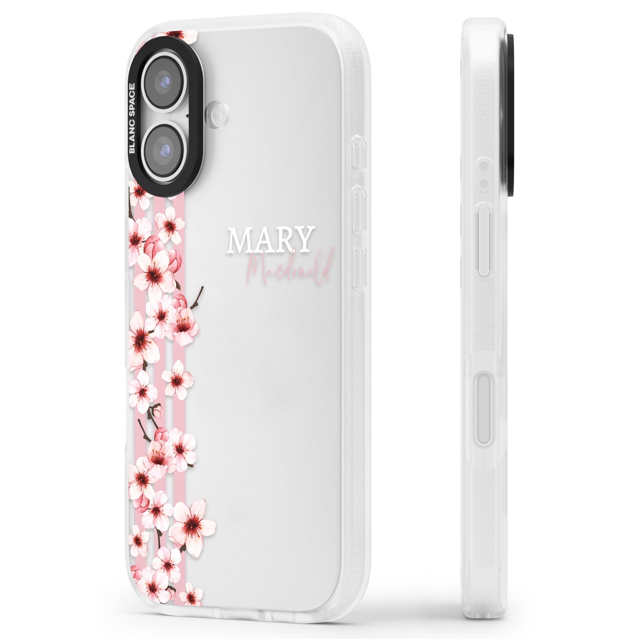 Personalised Cherry Blossom Stripes iPhone 17 Impact Air Clear Phone Case Side Profile