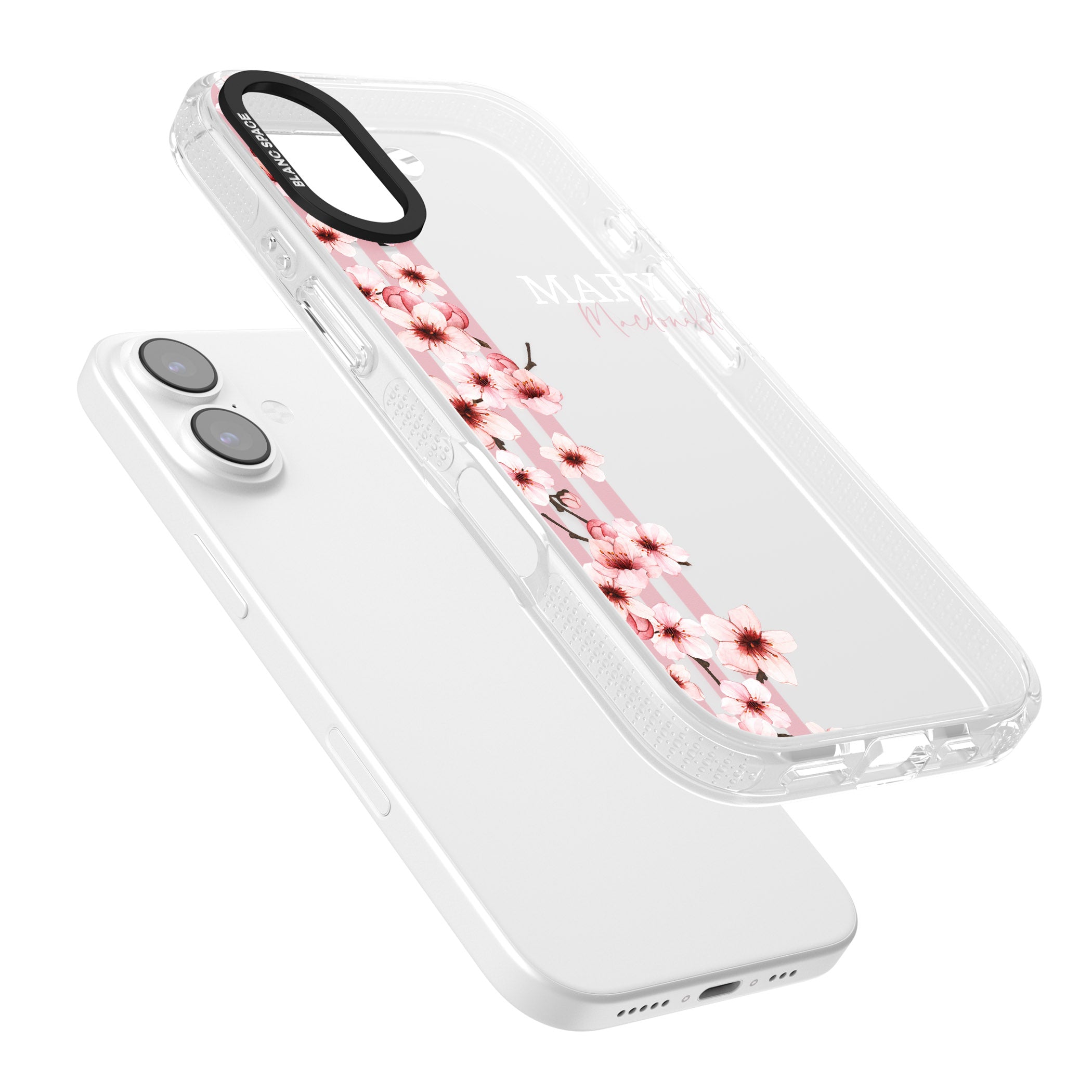 Personalised Cherry Blossom Stripes iPhone 17 Impact Air Clear Phone Case Colours