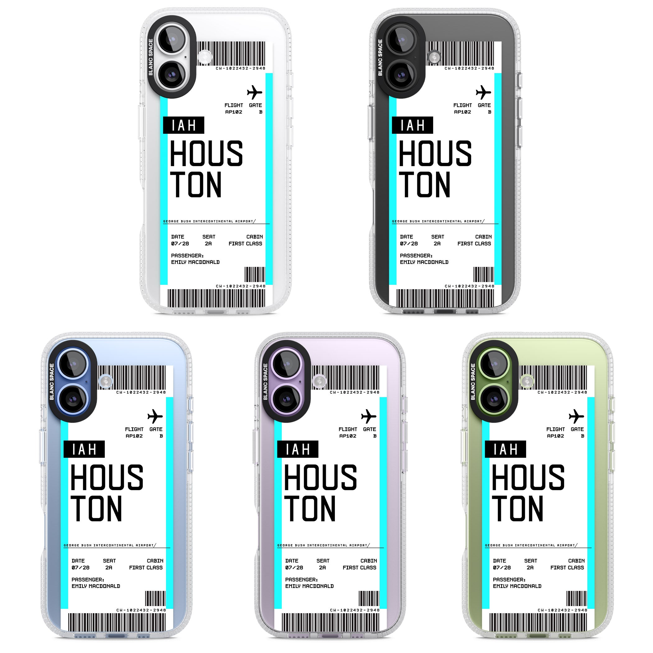 Personalised Houston Boarding Pass iPhone 17 Impact Air Clear Phone Case APT Impact Protection