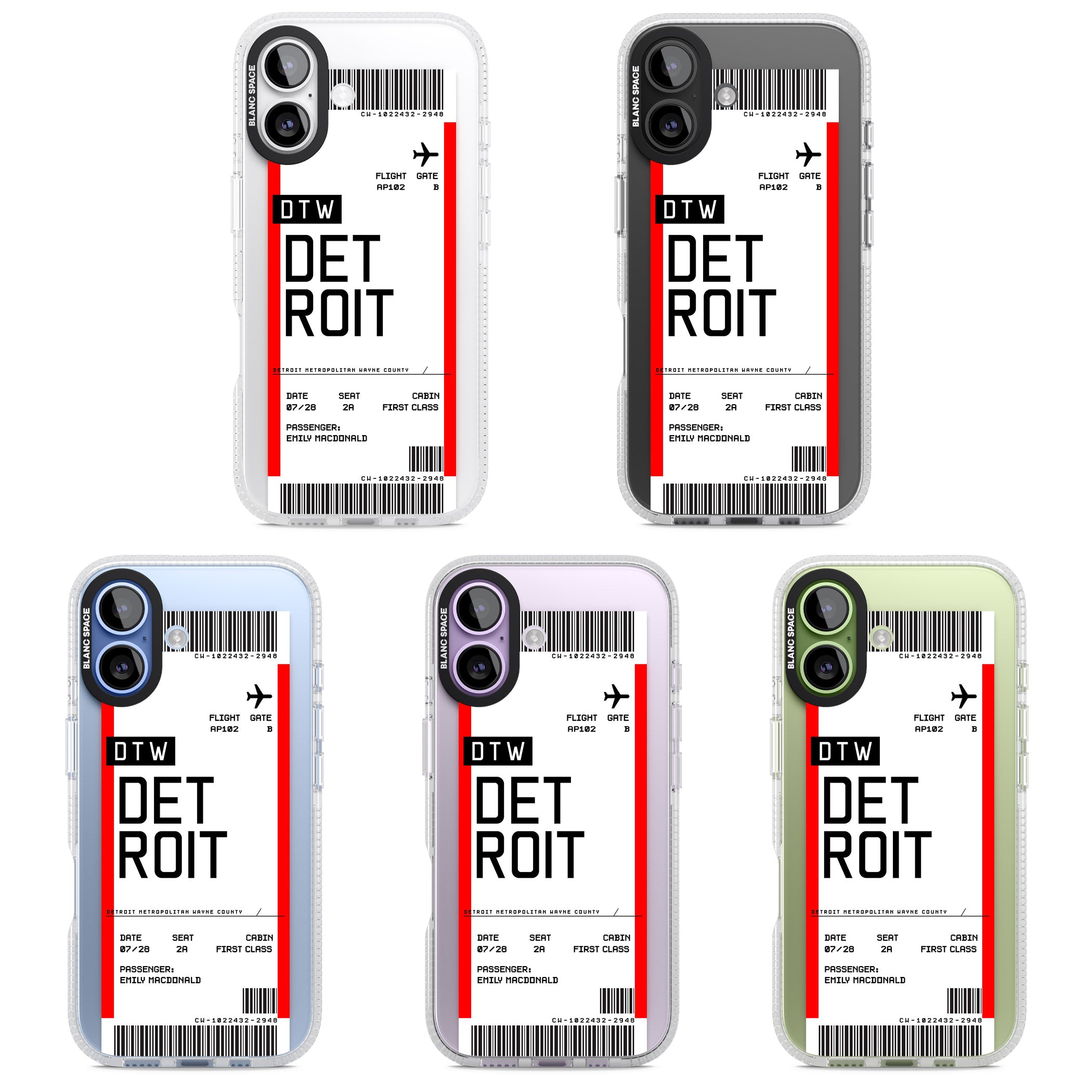 Personalised Detroit Boarding Pass iPhone 17 Impact Air Clear Phone Case APT Impact Protection