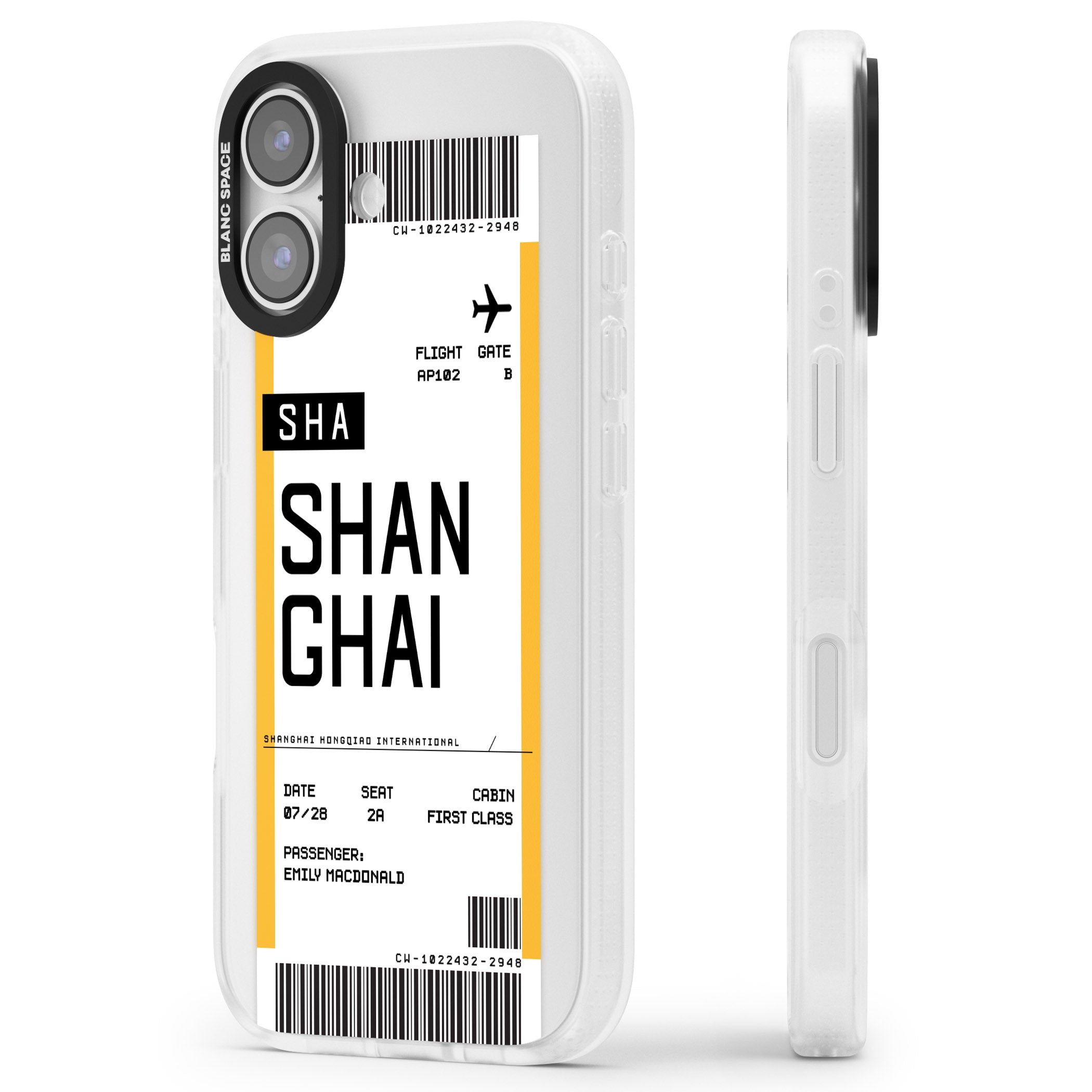 Personalised Shanghai Boarding Pass iPhone 17 Impact Air Clear Phone Case Side Profile