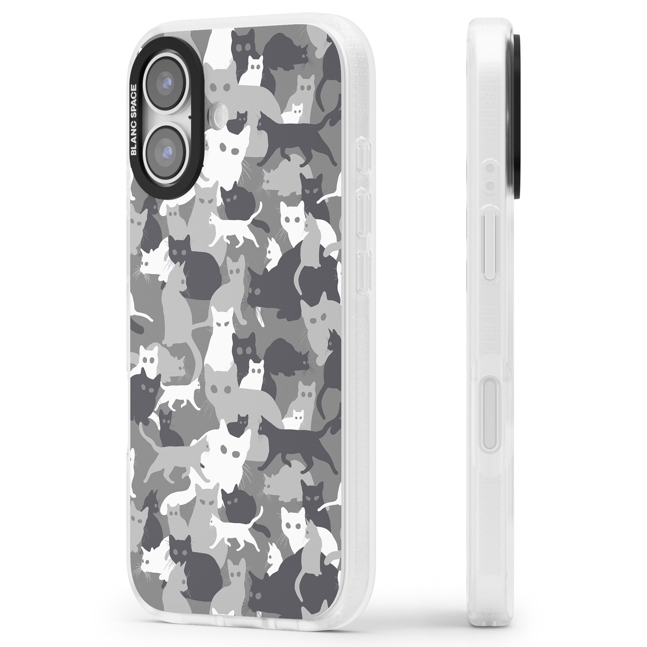 Dark Grey Cat Camouflage iPhone 17 Impact Air Clear Phone Case Side Profile