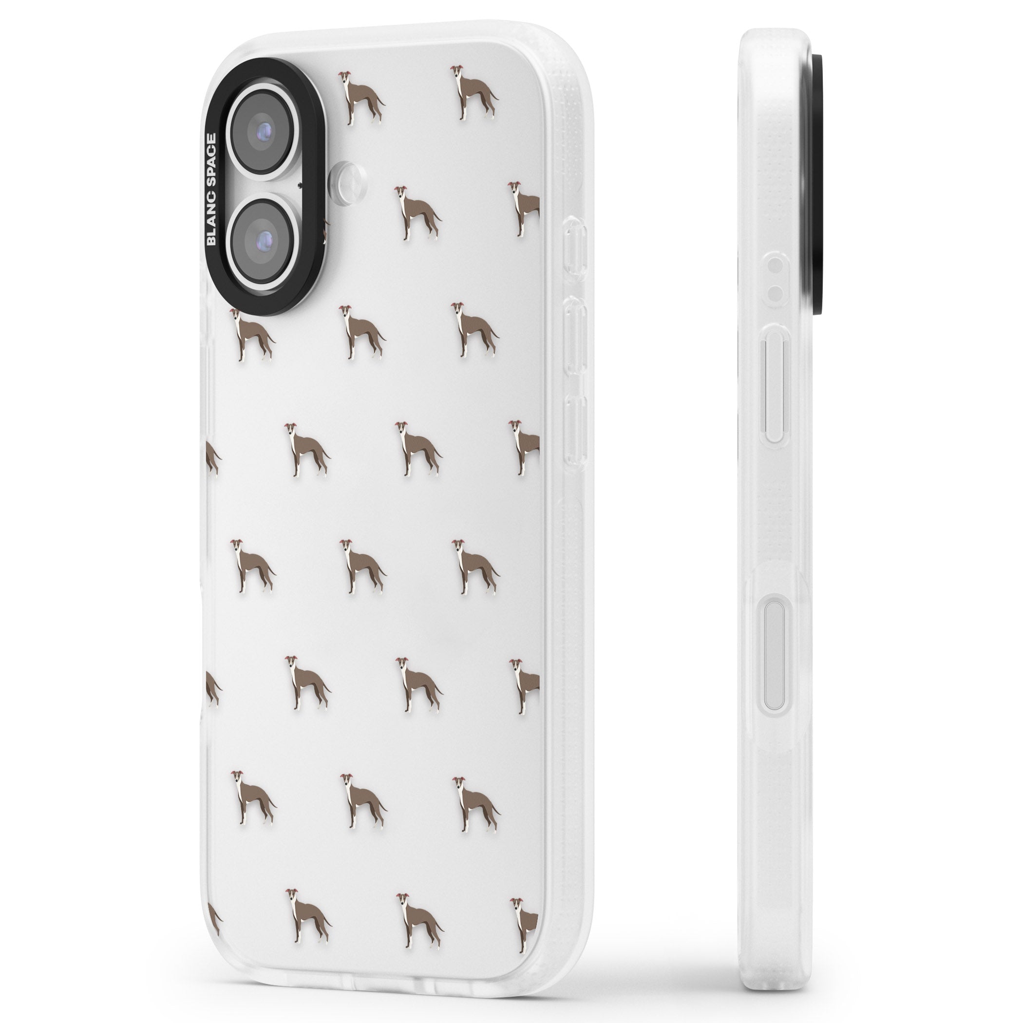 Whippet Dog Pattern Clear iPhone 17 Impact Air Clear Phone Case Side Profile