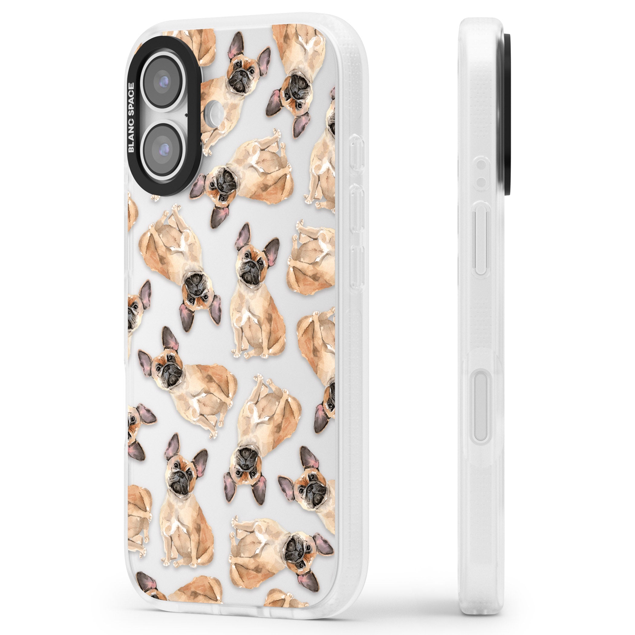 French Bulldog Watercolour Pattern iPhone 17 Impact Air Clear Phone Case Side Profile