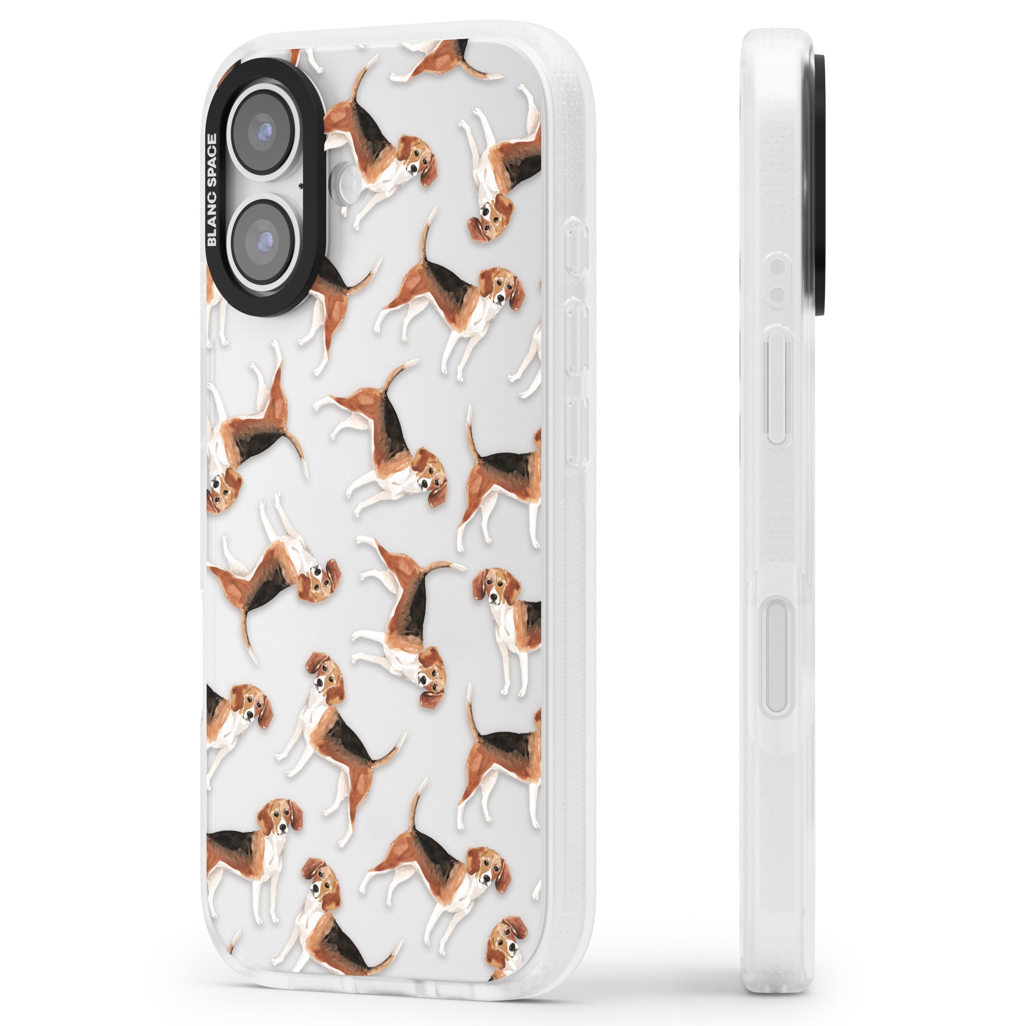 Beagle Watercolor Pattern iPhone 17 Impact Air Clear Phone Case Side Profile