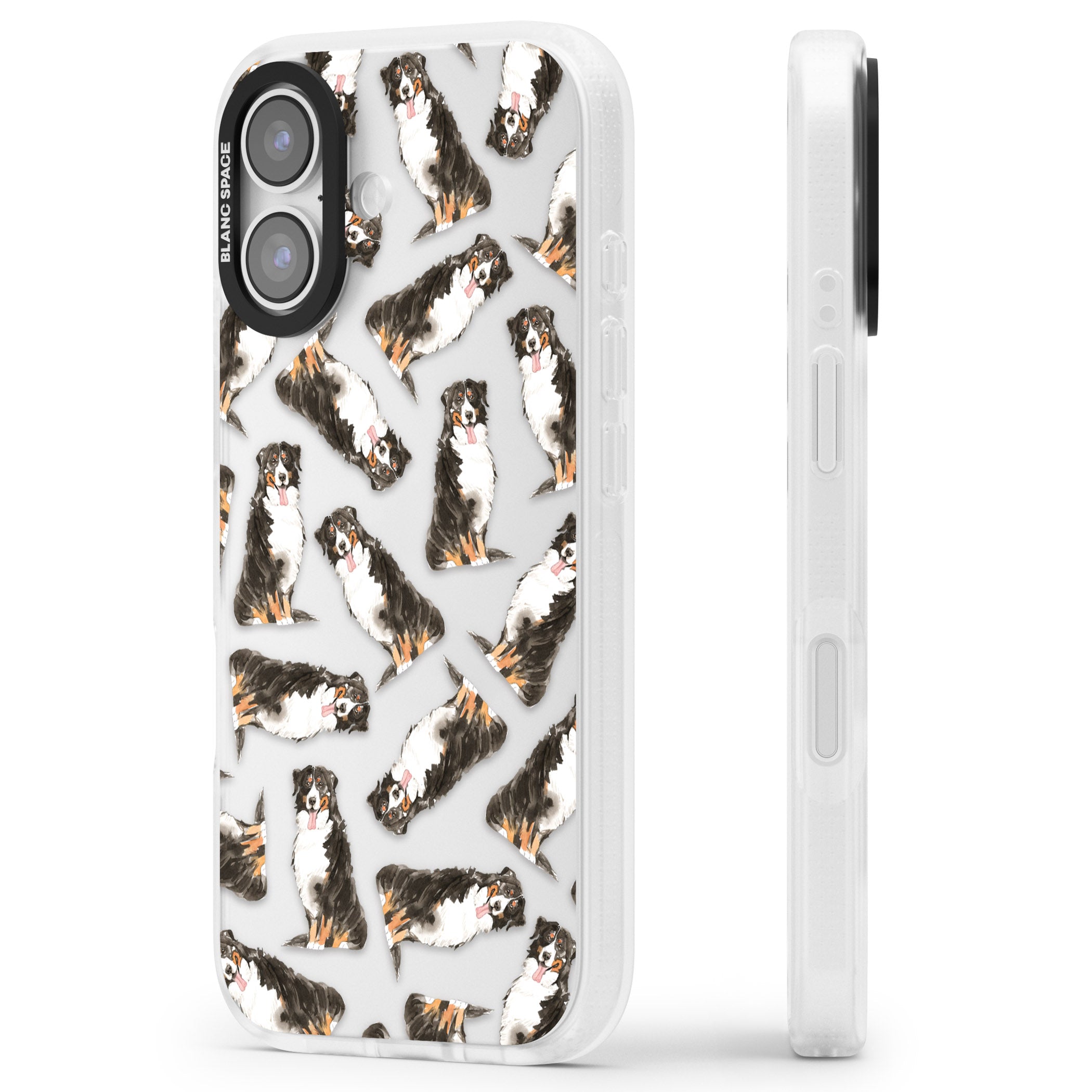 Bernese Mountain Dog Pattern iPhone 17 Impact Air Clear Phone Case Side Profile