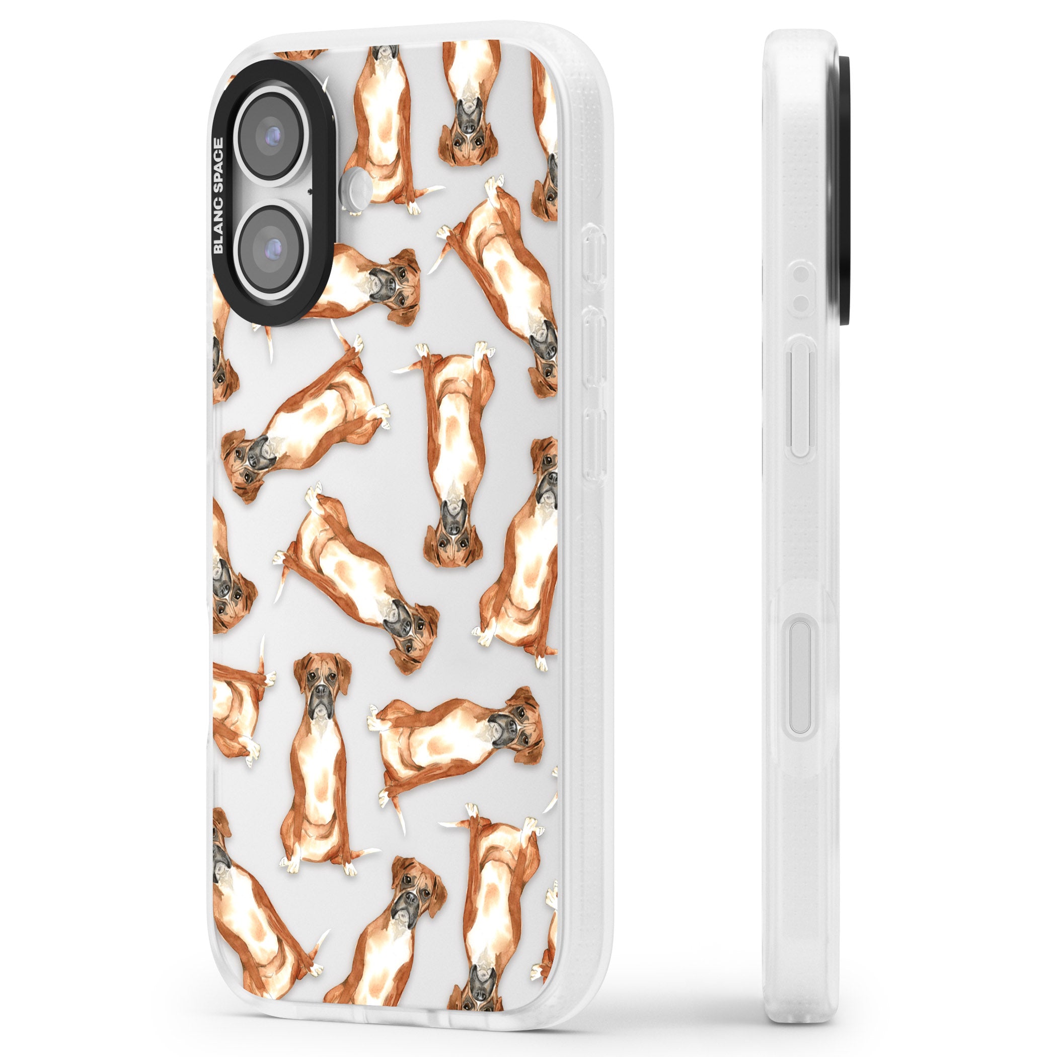 Boxer Watercolor Dog Pattern iPhone 17 Impact Air Clear Phone Case Side Profile