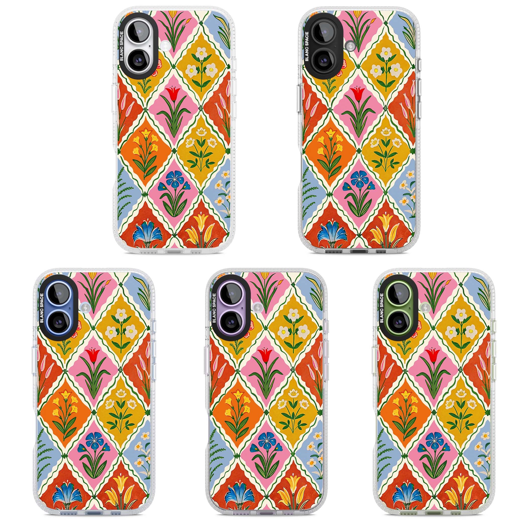 Floral Quilt boho floral iPhone case featuring diamond lattice pattern, hand-painted tulips and folk art wildflowers | Clear Case Impact Air case for iPhone 17