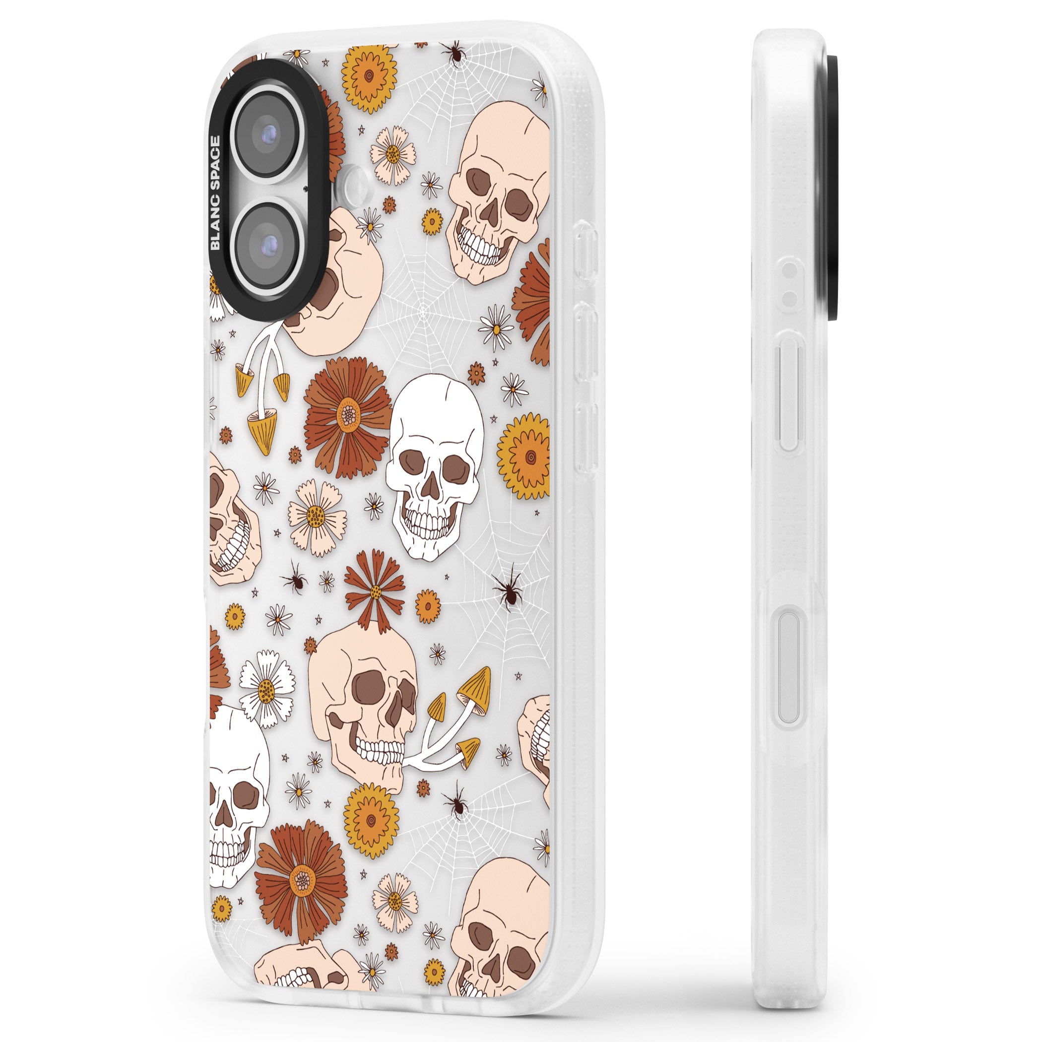 Halloween Skulls And Flowers iPhone 17 Impact Air Clear Phone Case Side Profile