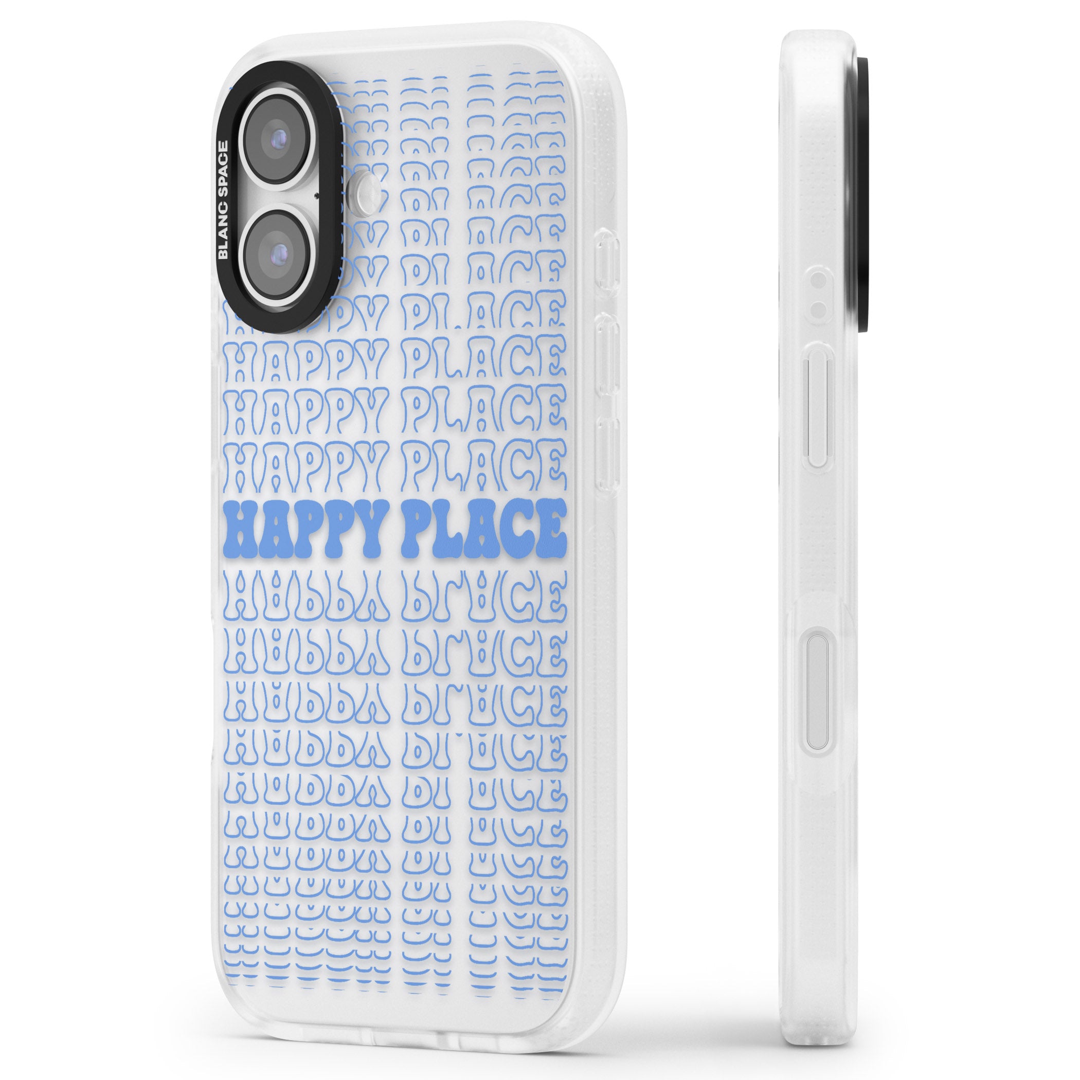 Happy Place (Blue) iPhone 17 Impact Air Clear Phone Case Side Profile