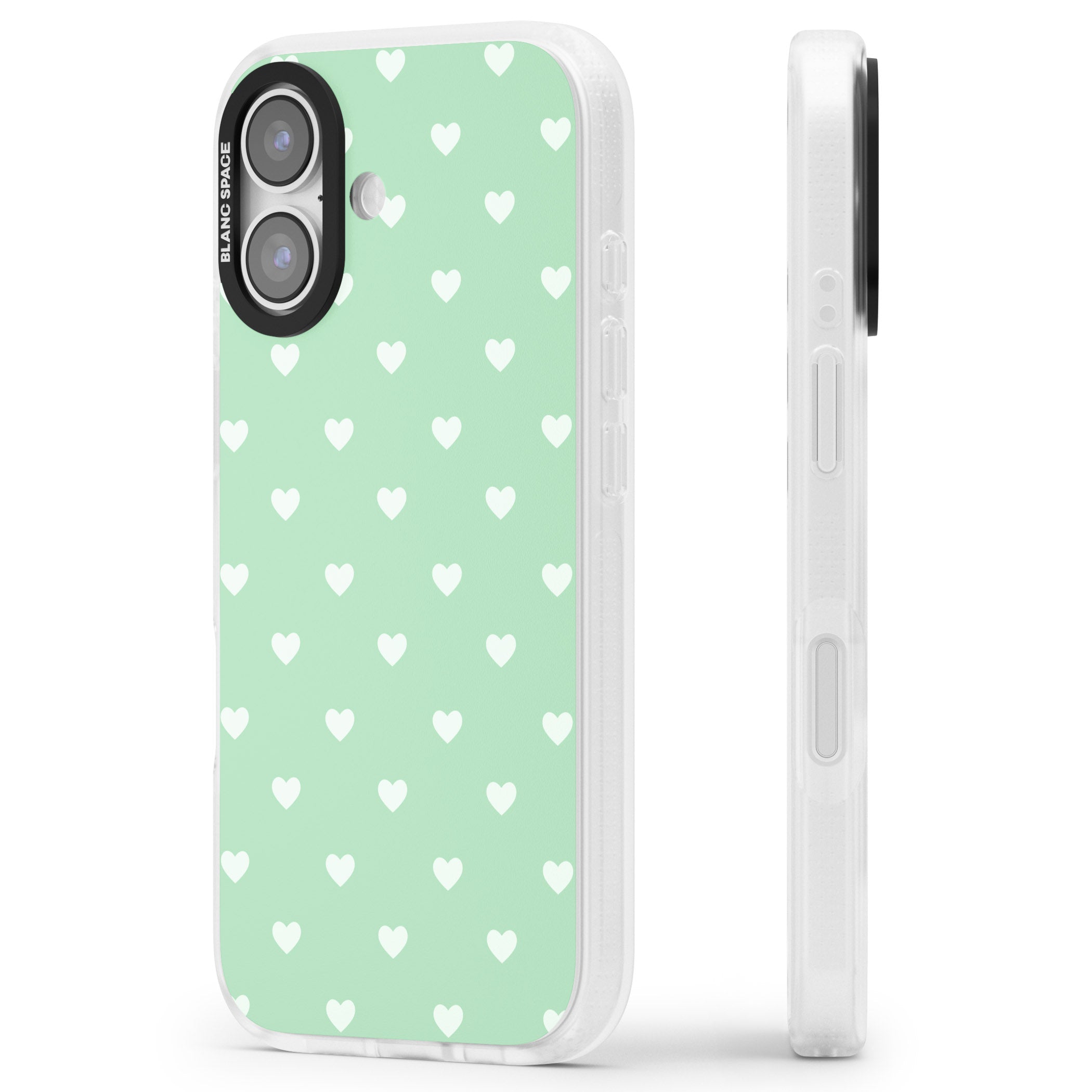 Small Heart Pattern: Green iPhone 17 Impact Air Clear Phone Case Side Profile