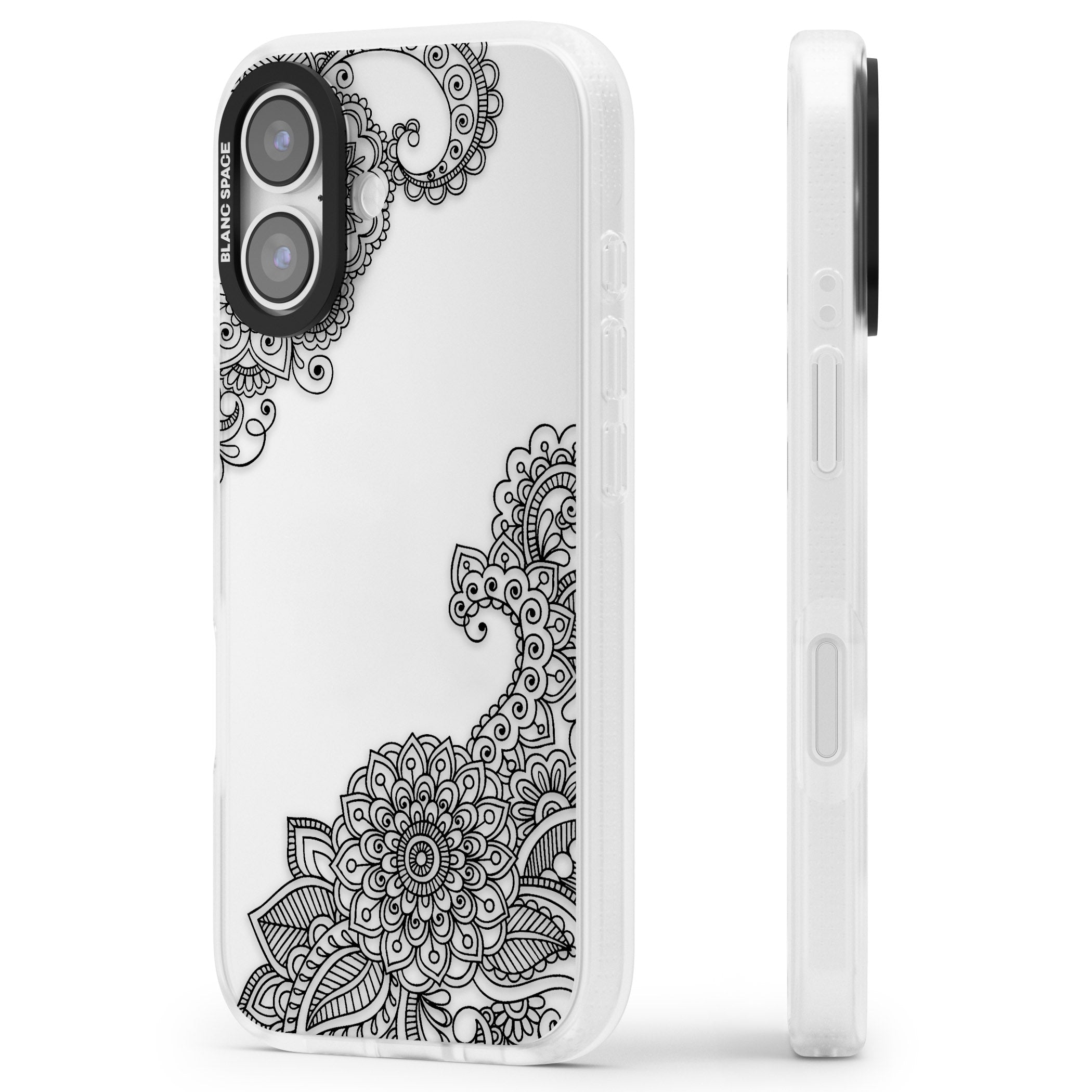 Black Henna Botanicals iPhone 17 Impact Air Clear Phone Case Side Profile