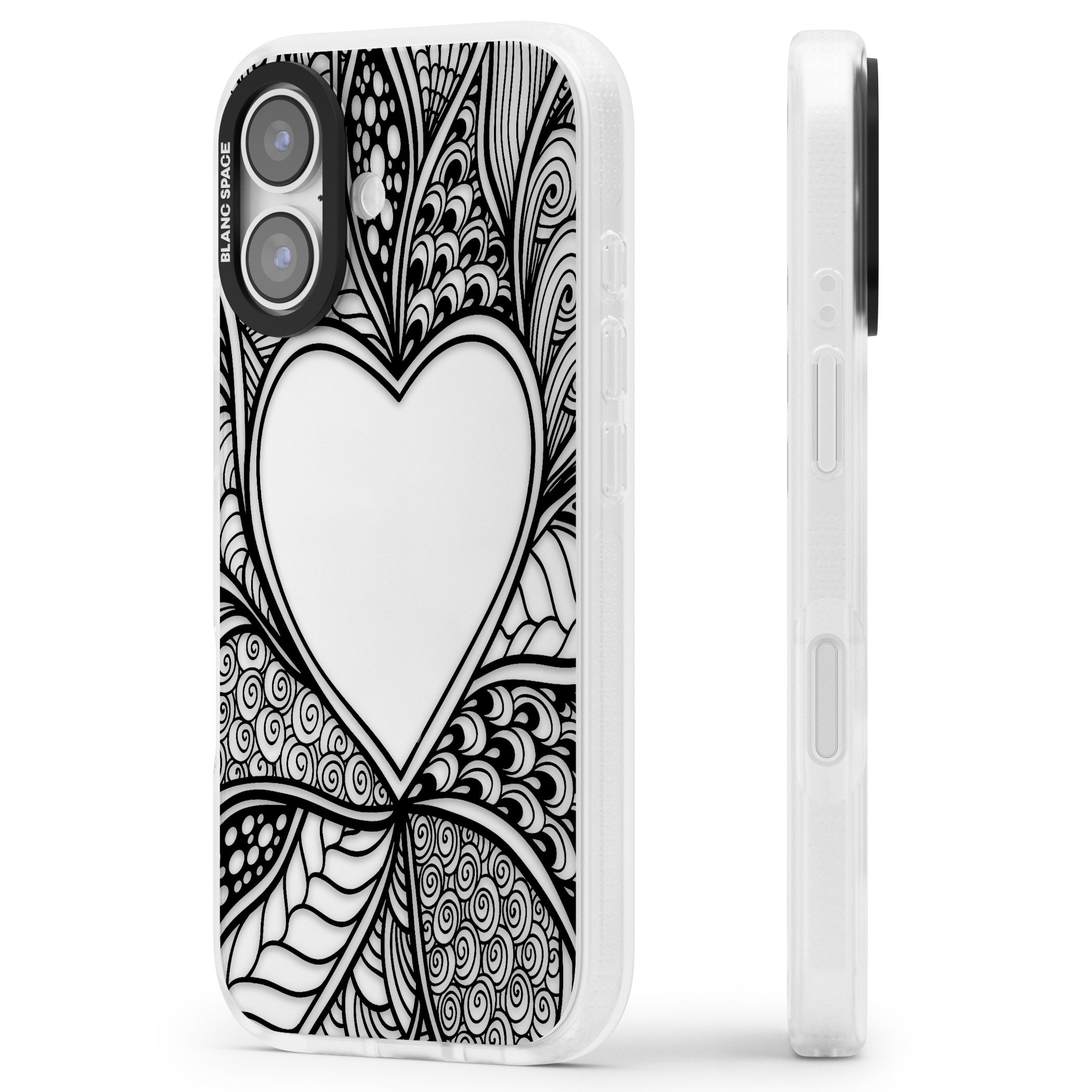 Black Henna Heart iPhone 17 Impact Air Clear Phone Case Side Profile