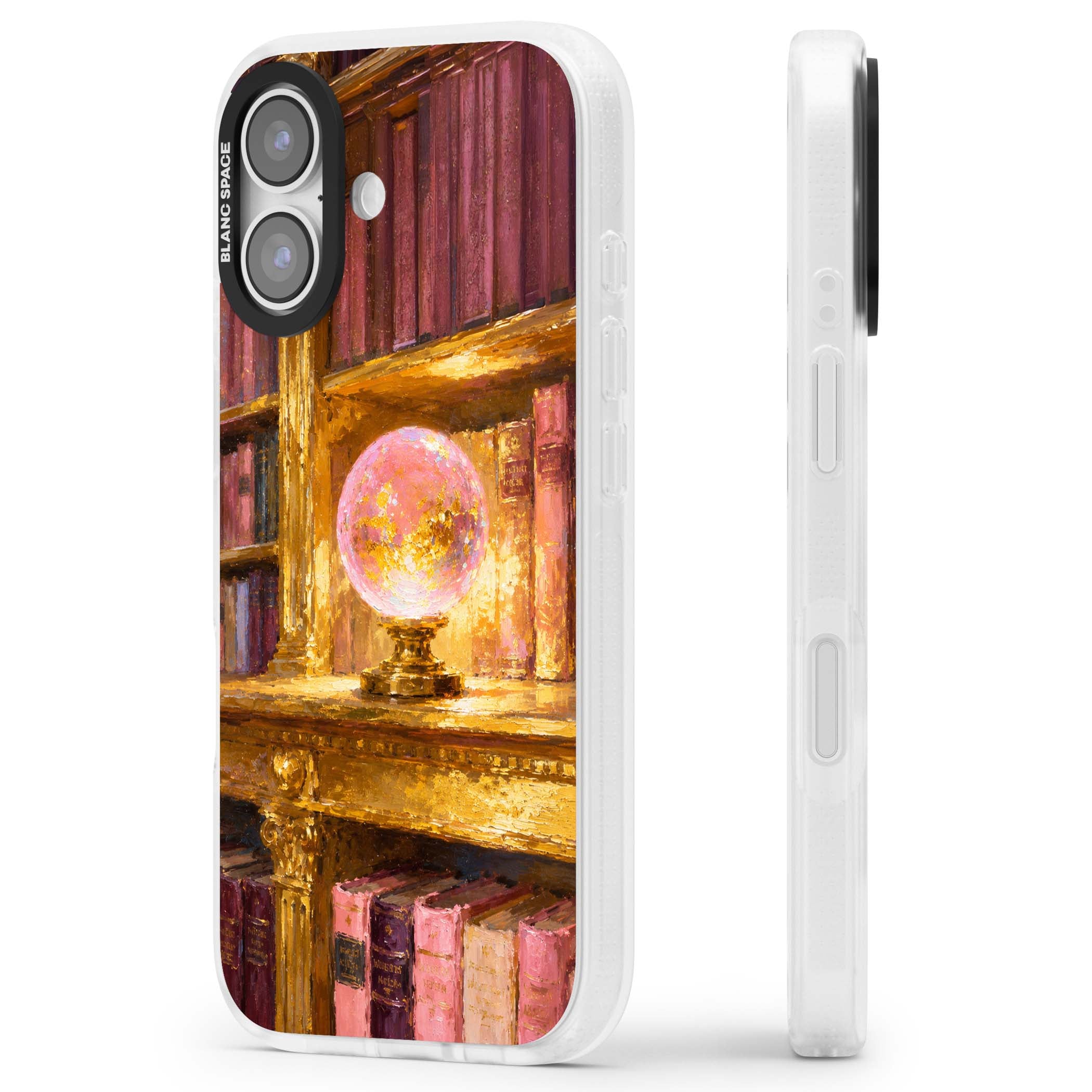 Gilded Library dark academia iPhone case featuring an oil painted crystal ball on a gilded library shelf with vintage | Clear Case Impact Air case for iPhone 17