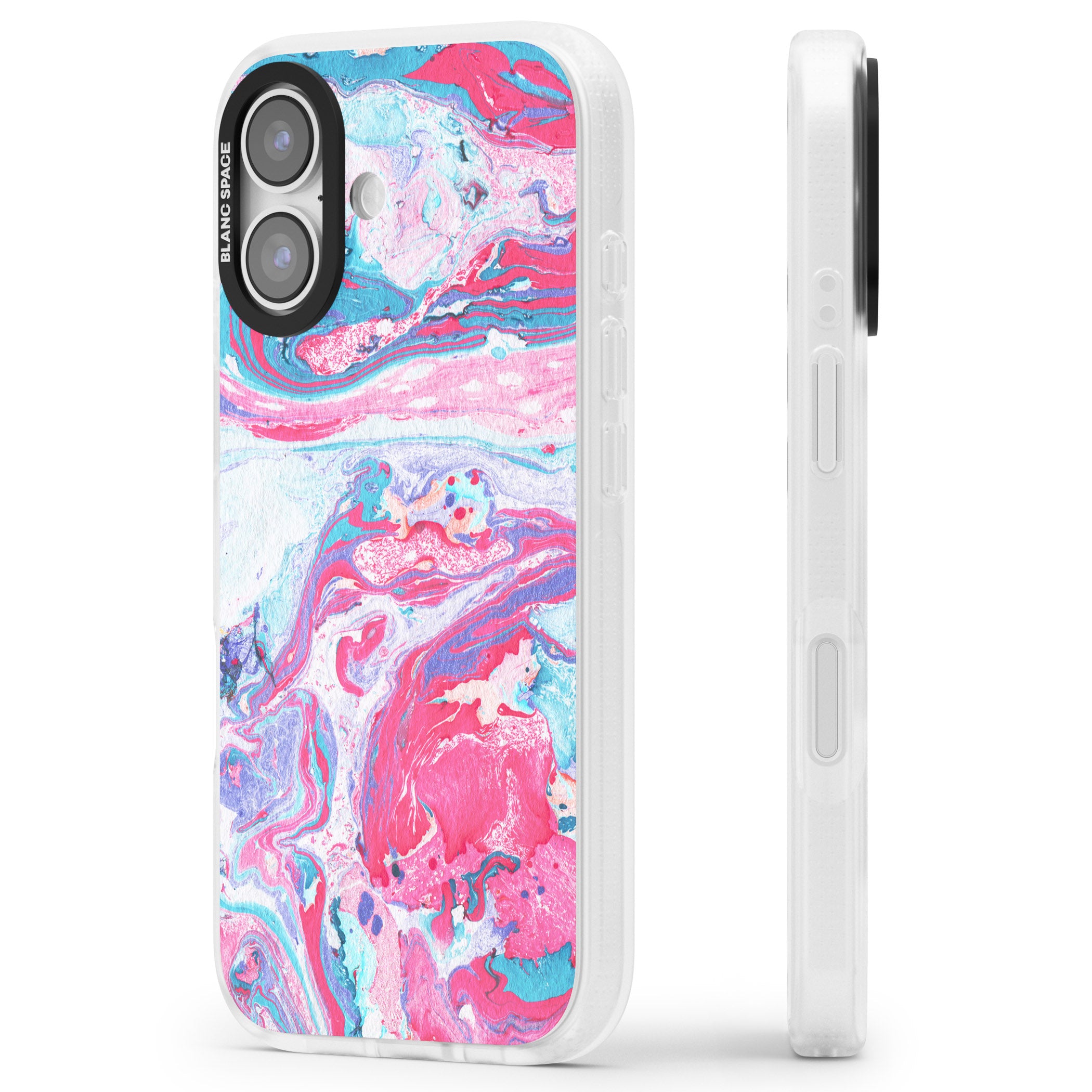 Pink, Blue & Purple Marbled Paper Pattern iPhone 17 Impact Air Clear Phone Case Side Profile