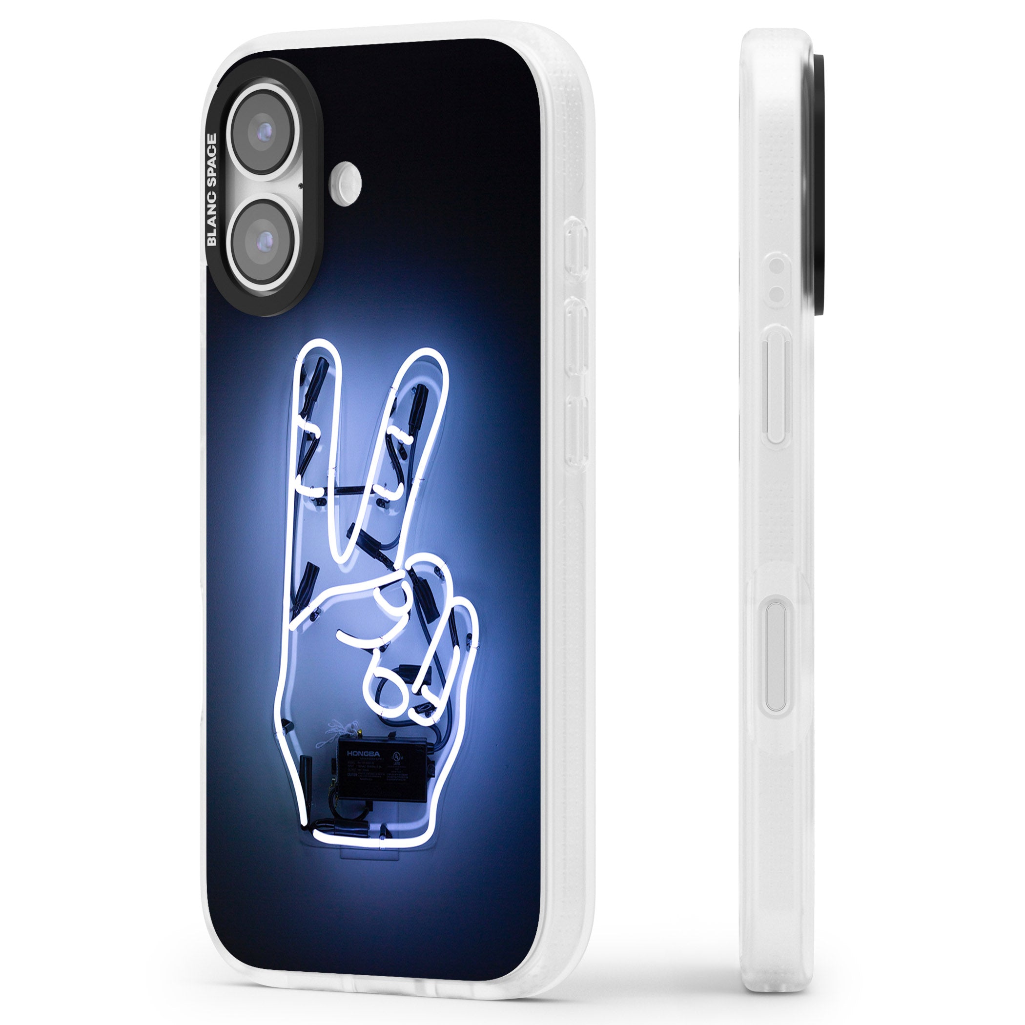 Neon Peace Sign iPhone 17 Impact Air Clear Phone Case Side Profile