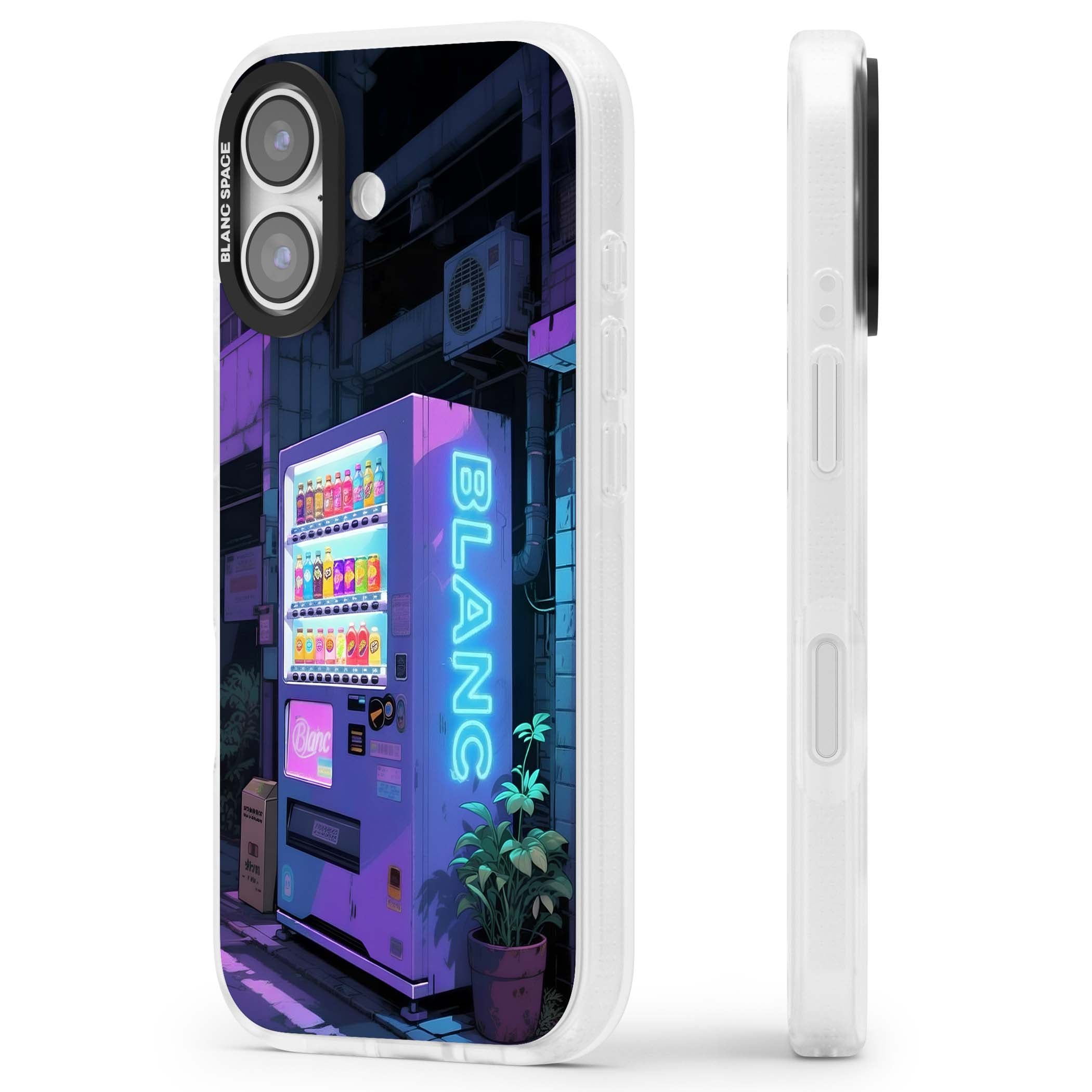 Shibuya Glow Japanese iPhone case featuring a glowing Tokyo vending machine, neon signage, and moody purple alleyway | Clear Case Impact Air case for iPhone 17