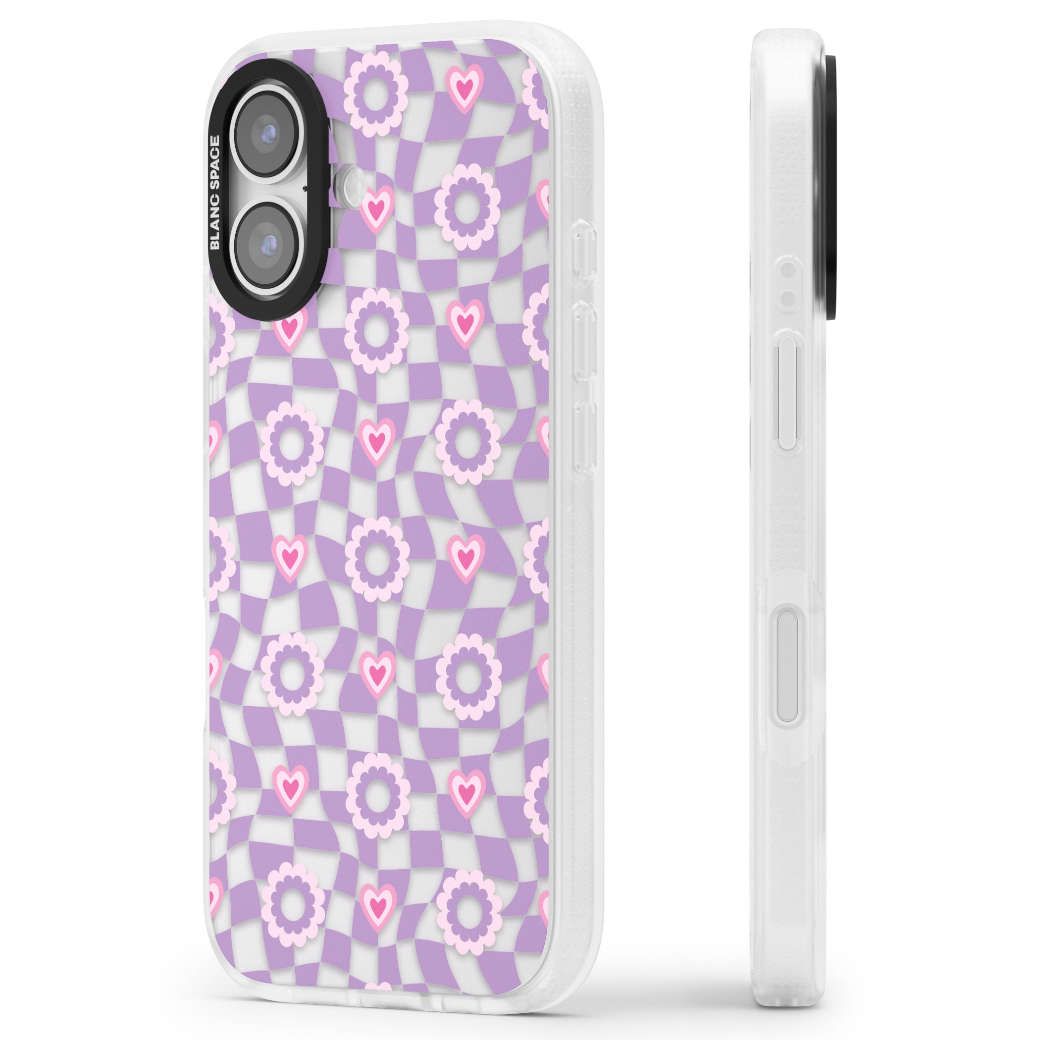 Checkered Love Pattern iPhone 17 Impact Air Clear Phone Case Side Profile