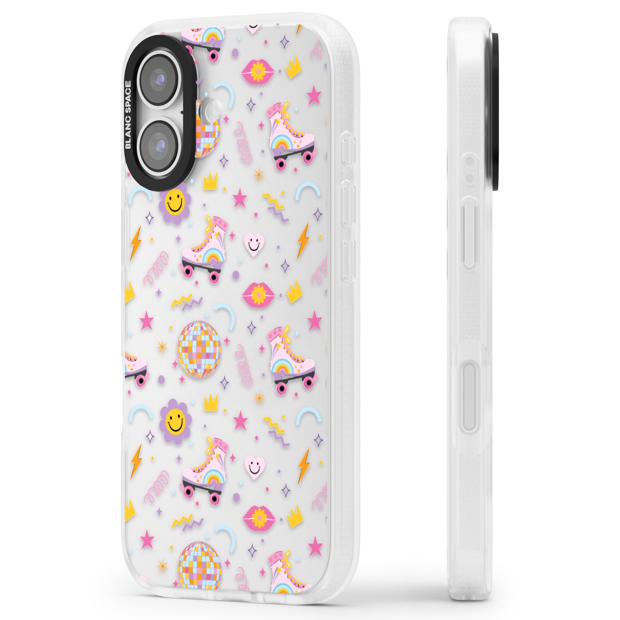 Roller Disco Pattern iPhone 17 Impact Air Clear Phone Case Side Profile