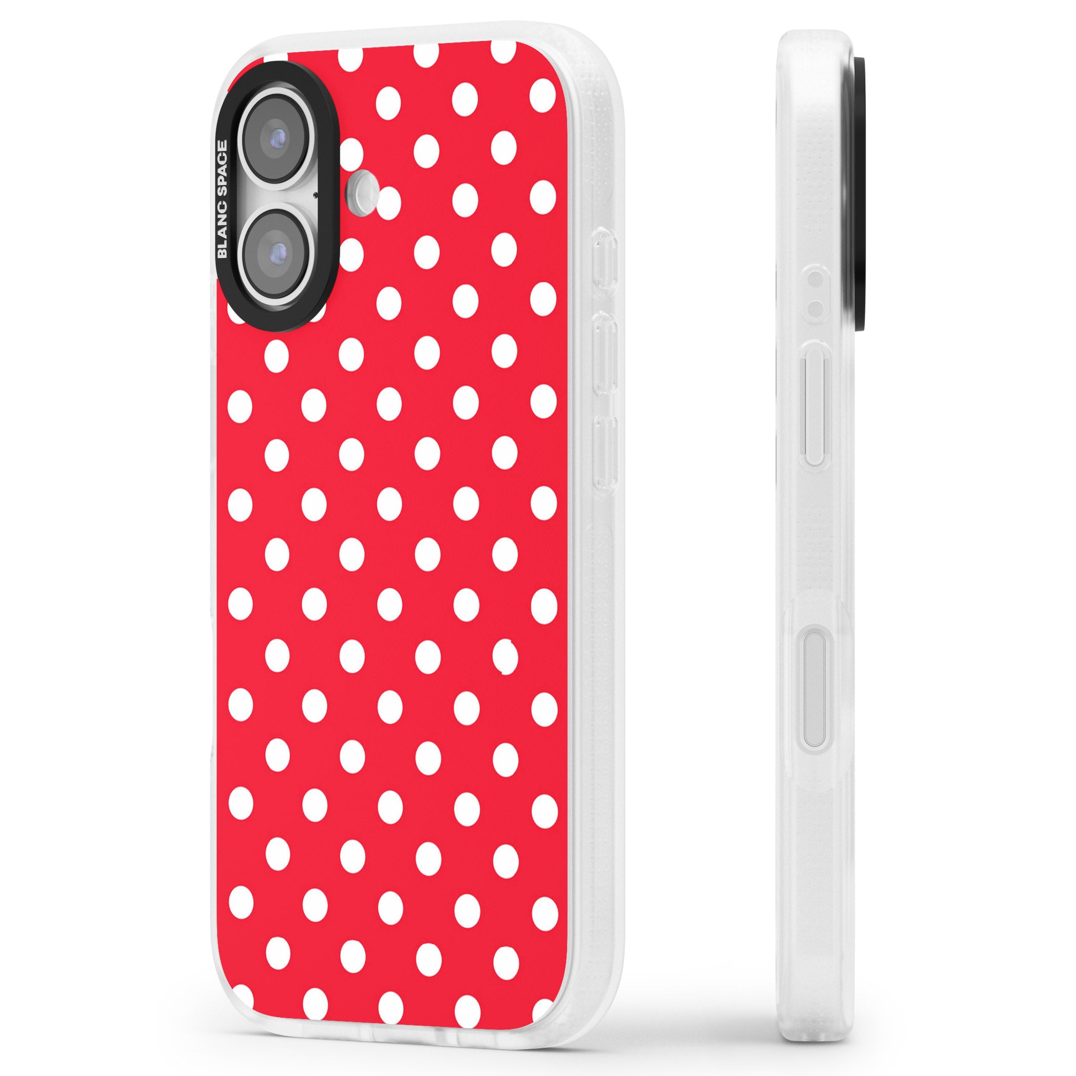 Designer Lava Red Polka Dot iPhone 17 Impact Air Clear Phone Case Side Profile