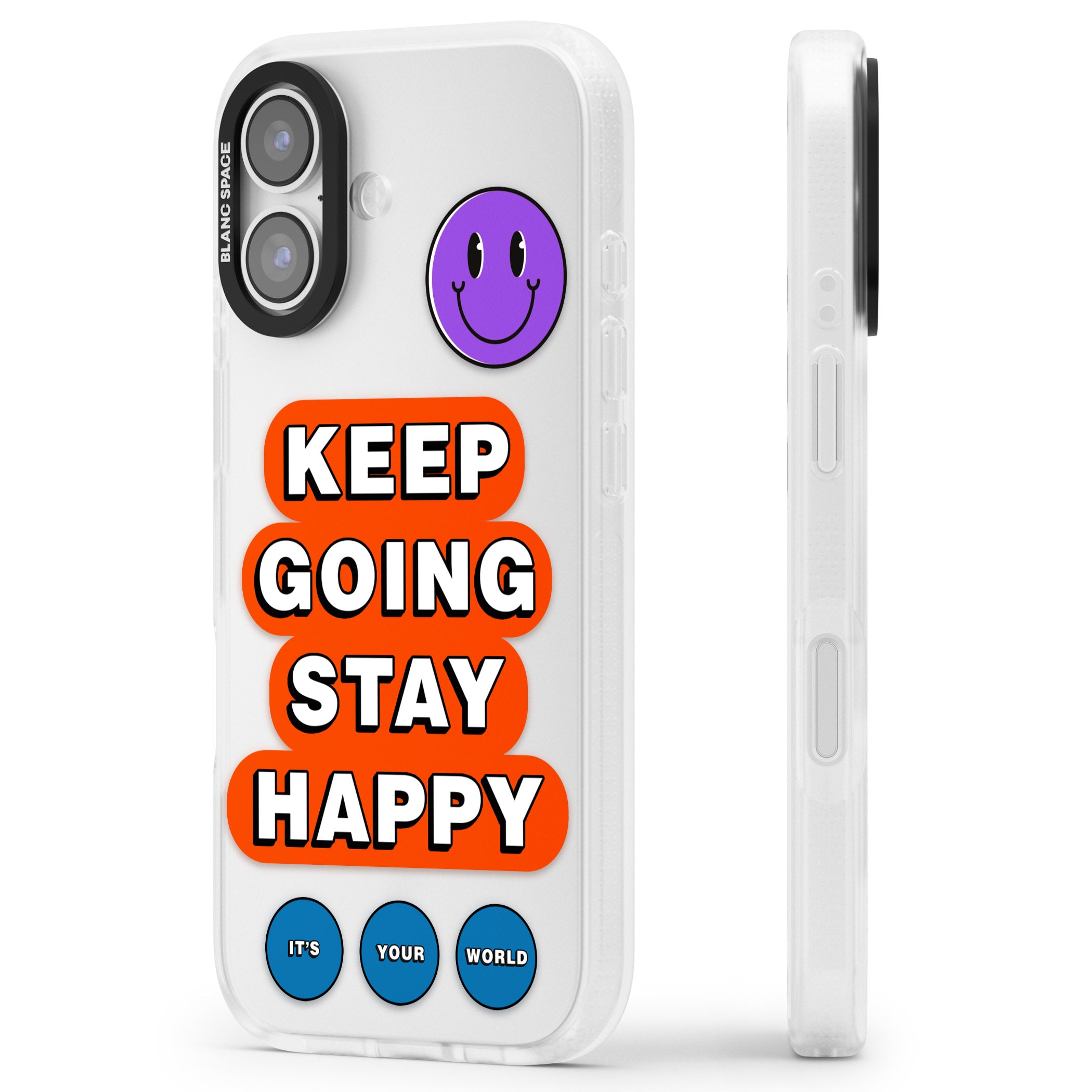 Keep Going Stay Happy iPhone 17 Impact Air Clear Phone Case Side Profile
