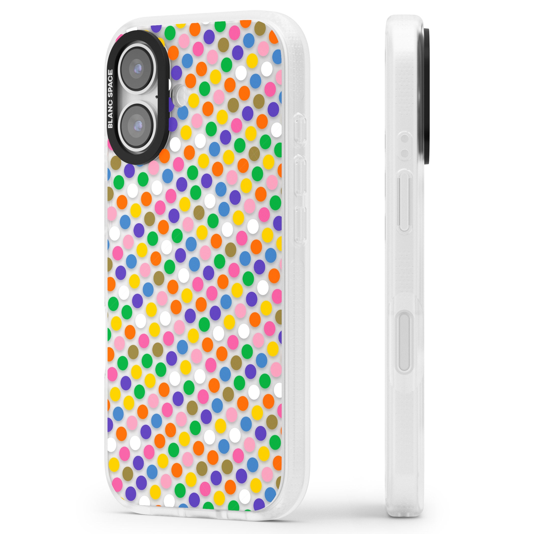 Multicolour Polka Dot Fiesta iPhone 17 Impact Air Clear Phone Case Side Profile
