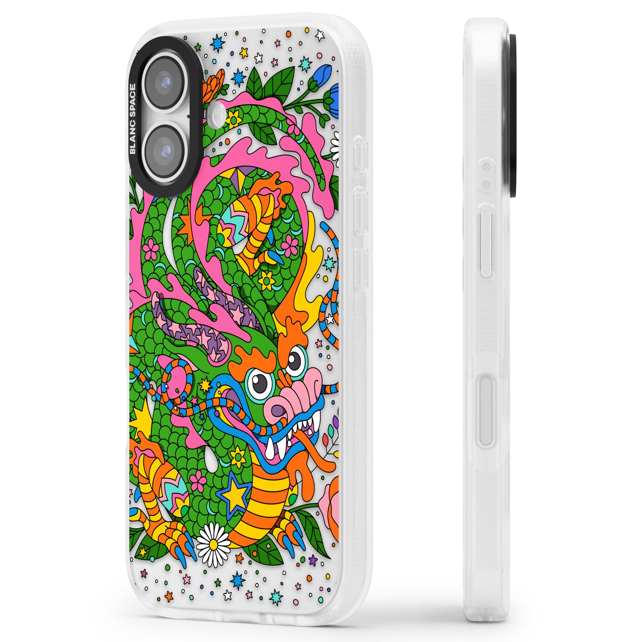 Psychedelic Jungle Dragon iPhone 17 Impact Air Clear Phone Case Side Profile