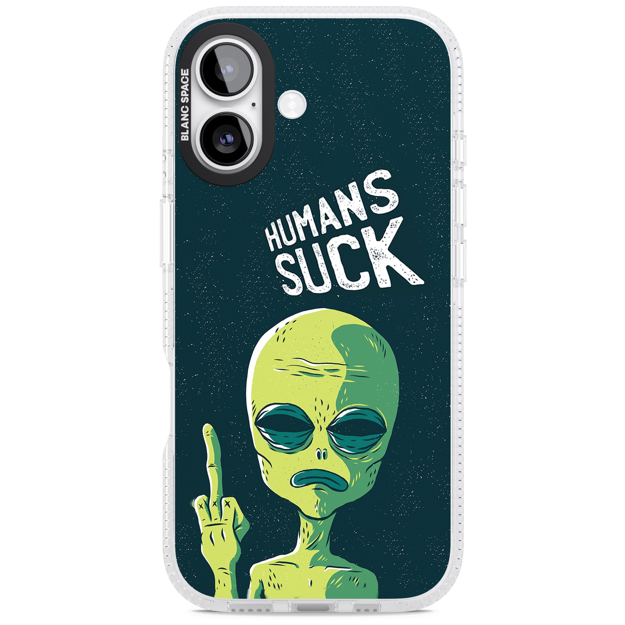 Humans Suck Alien iPhone 17 Impact Air Clear Phone Case