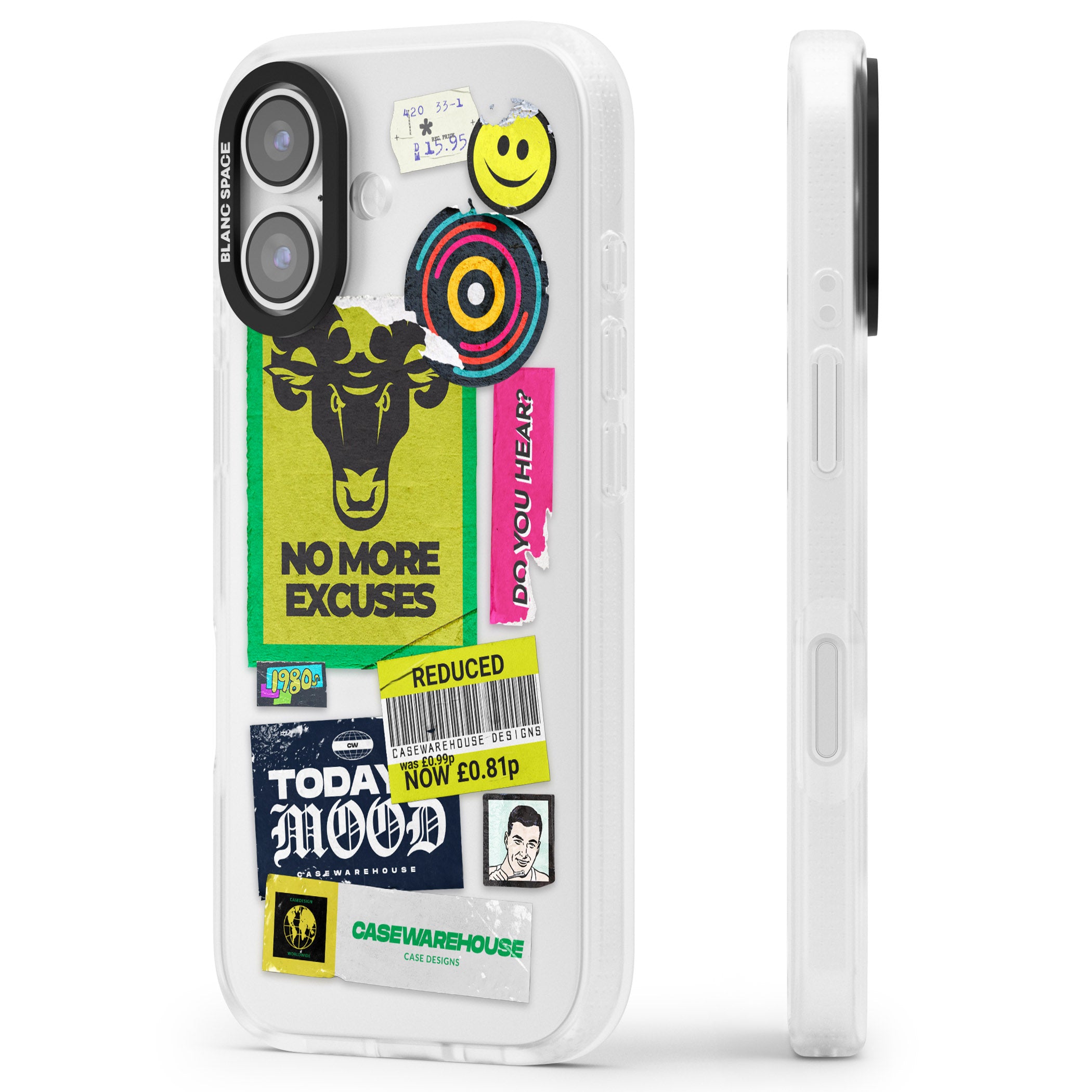 No More Excuses Sticker Mix iPhone 17 Impact Air Clear Phone Case Side Profile