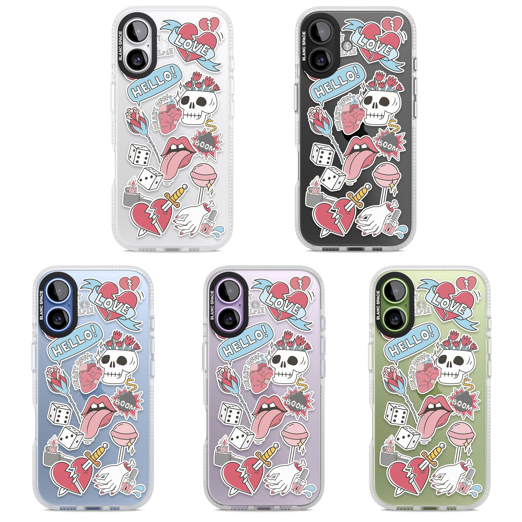 Skull & Flowers Stickers iPhone 17 Impact Air Clear Phone Case APT Impact Protection