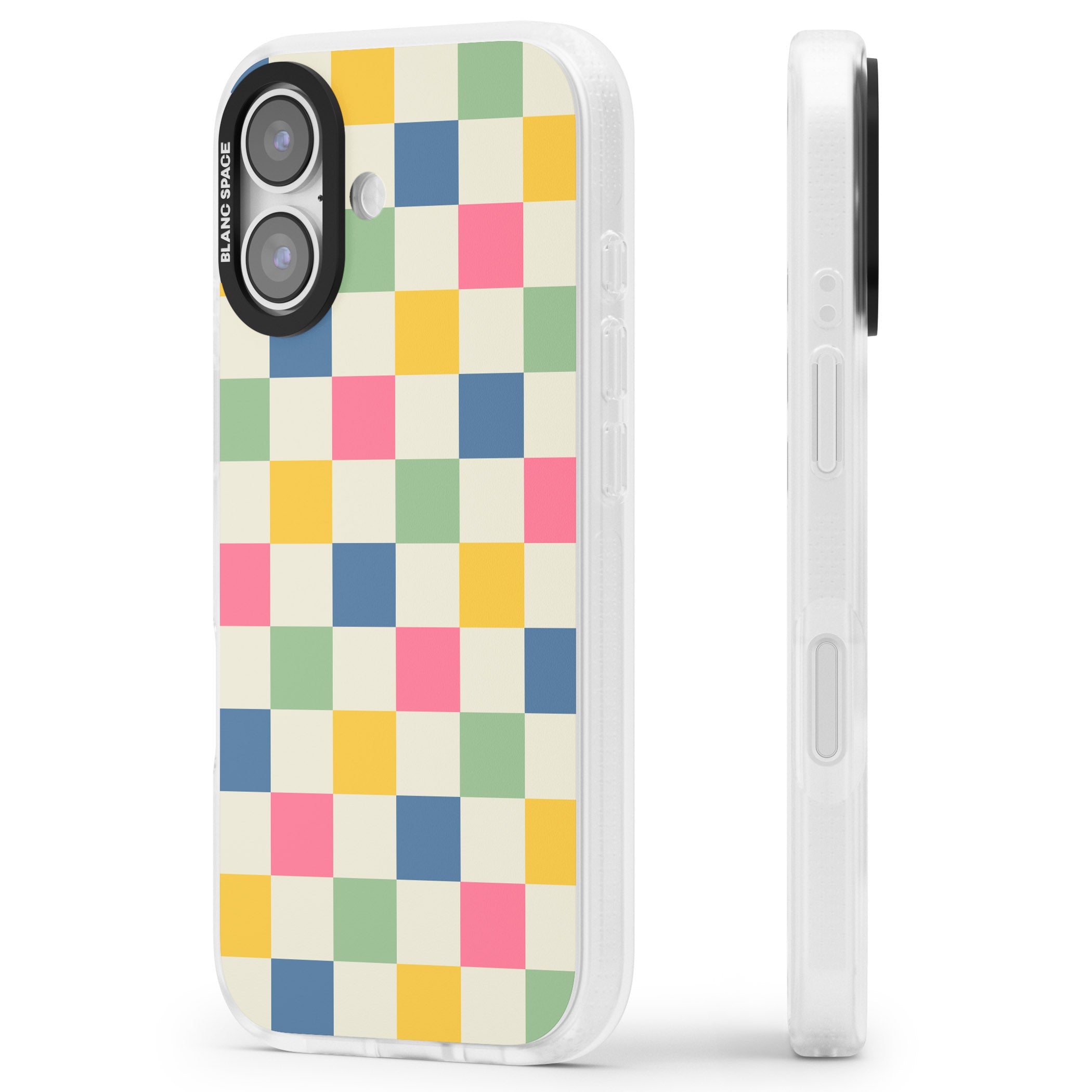 Pastel Multicolor Checkered iPhone 17 Impact Air Clear Phone Case Side Profile
